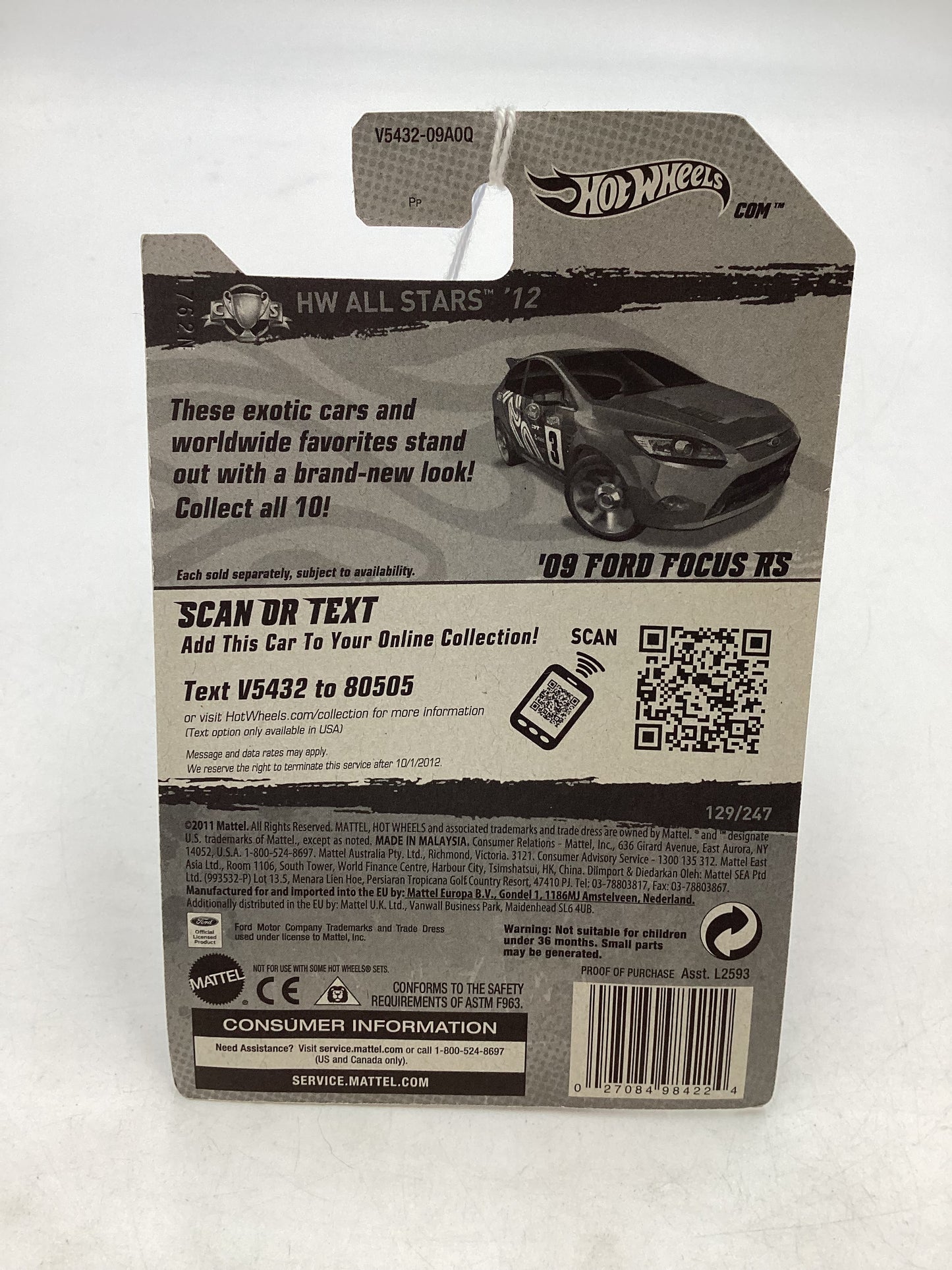 2012 Hot Wheels #129 09 Ford Focus RS Red 26D