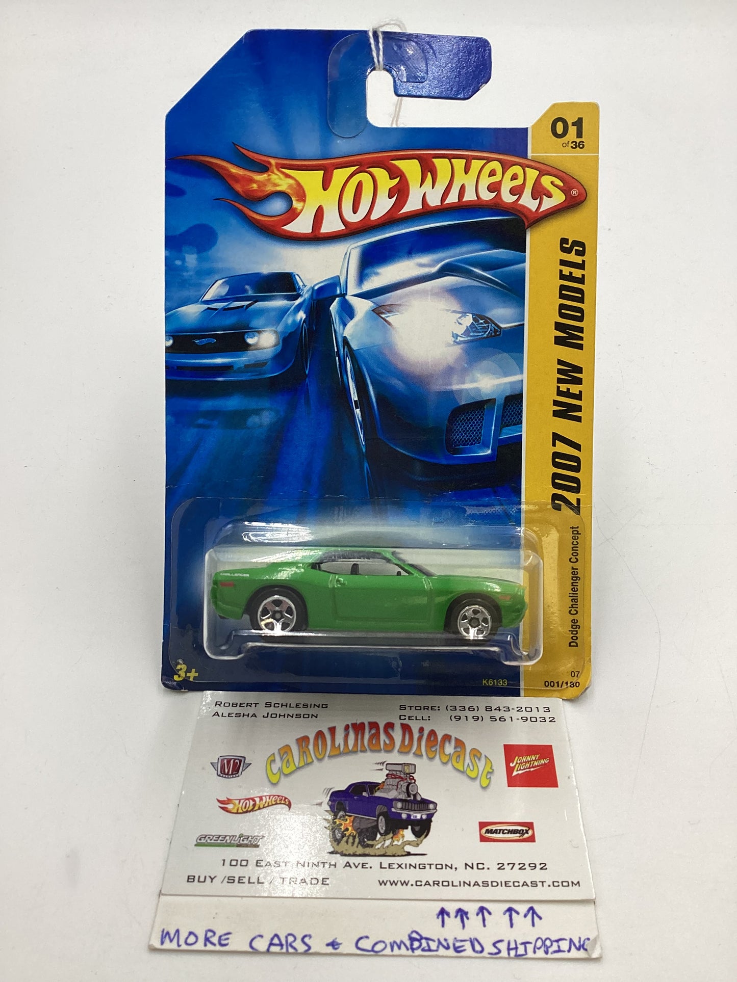 2007 Hot Wheels New Models #1 Dodge Challenger Concept Green 5SP Wheels Card Not Perfect 38D