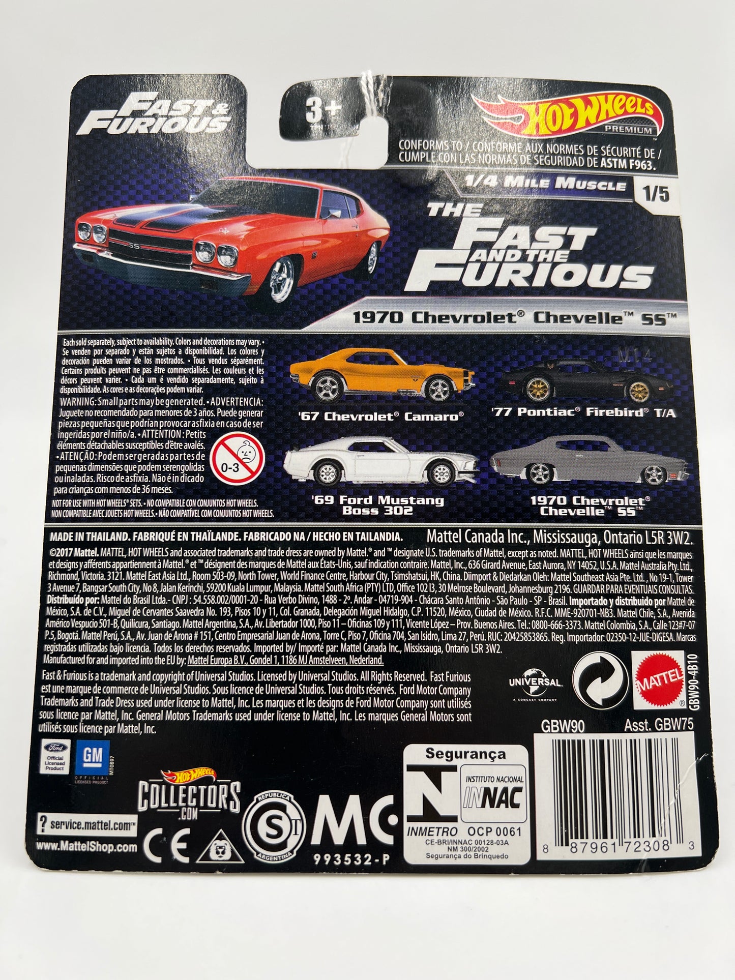 Hot Wheels Premium Fast & Furious #1 1/4 Mile Muscle 1970 Chevrolet Chevelle SS Red Card Not Perfect 251A