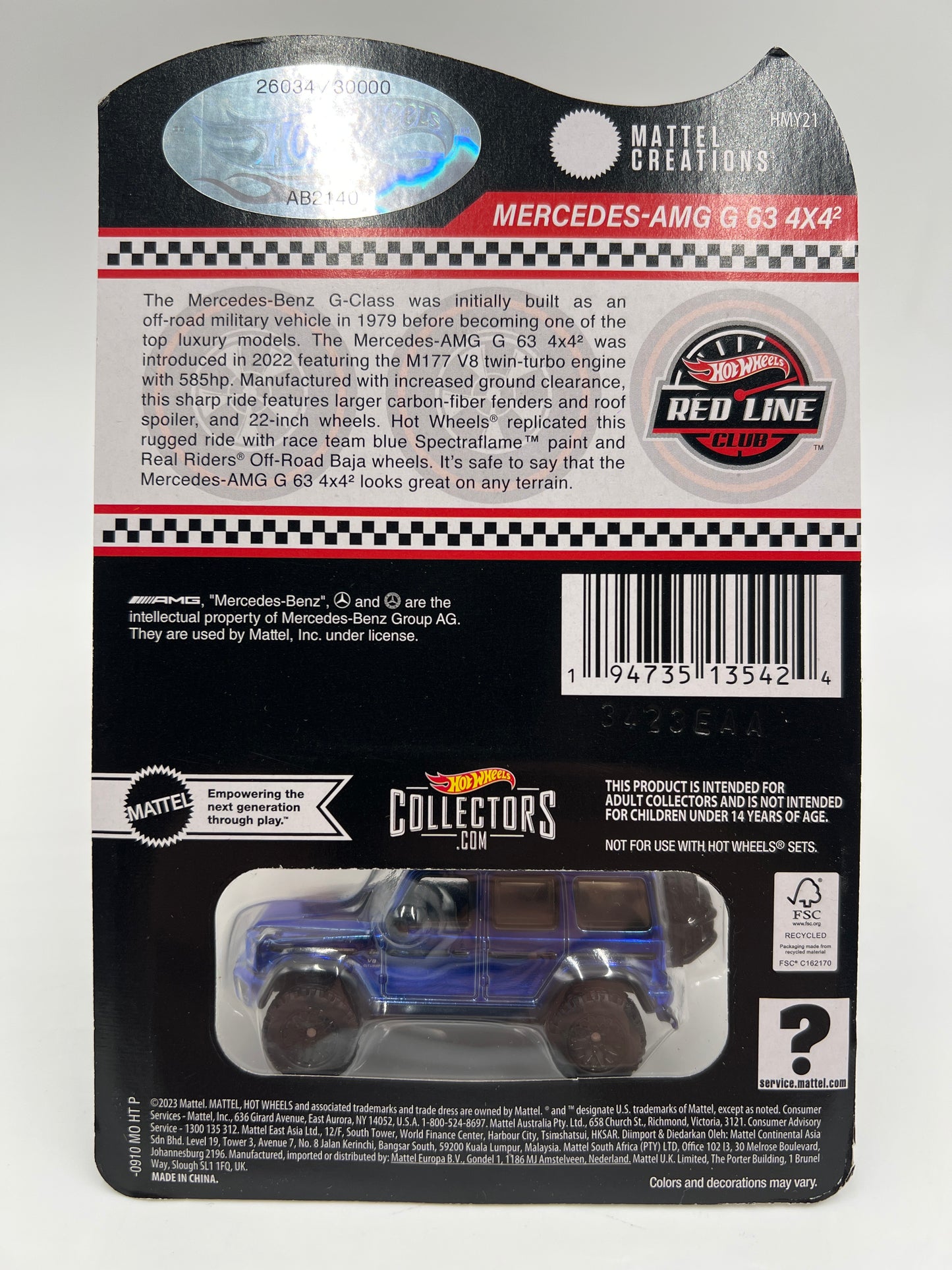 2024 Hot Wheels RLC #26034/30000 Mercedes AMG G 64 4x4 Blue W/Protector