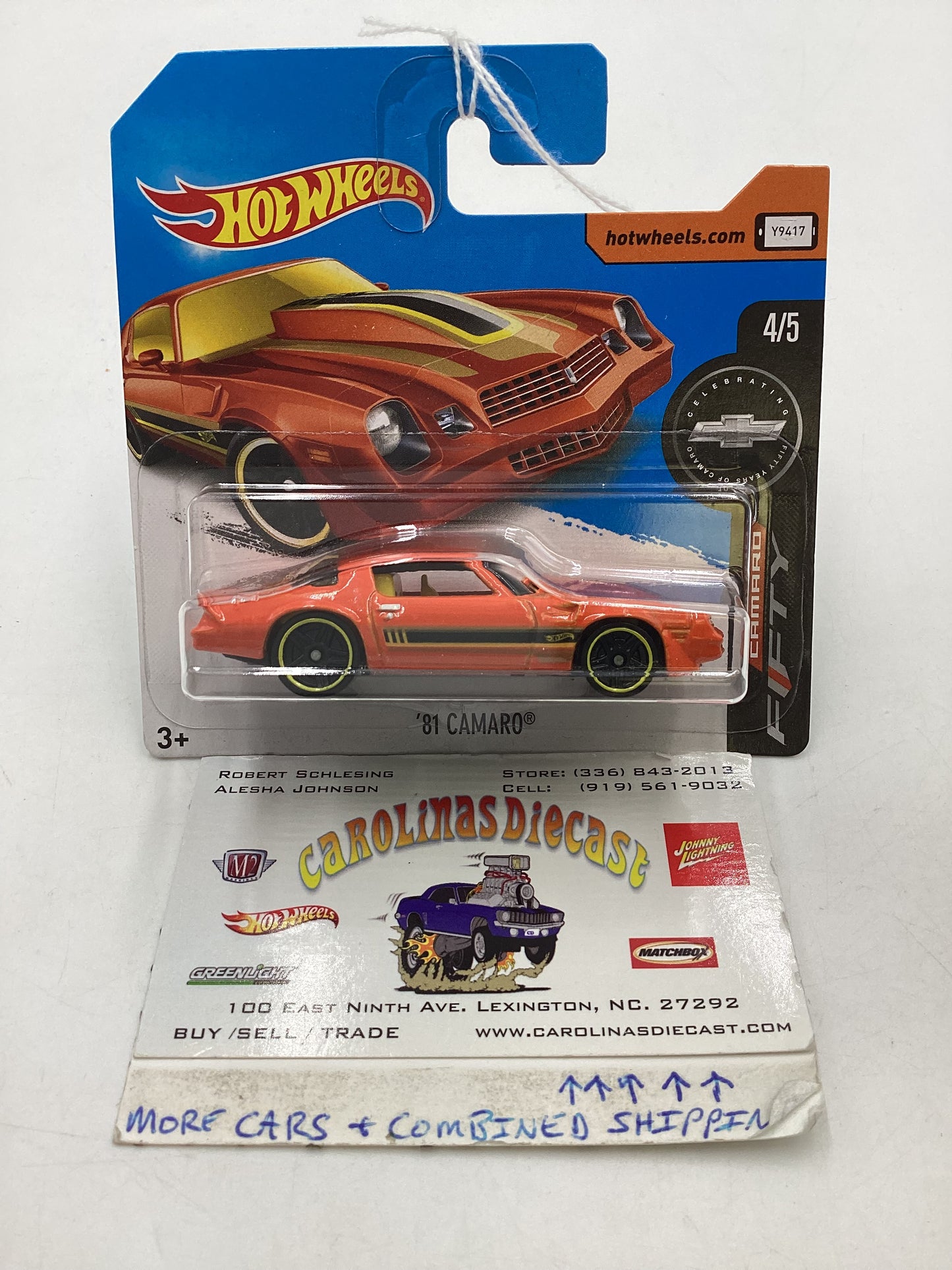 2017 Hot wheels Short Card Orange 81 Camaro 9C