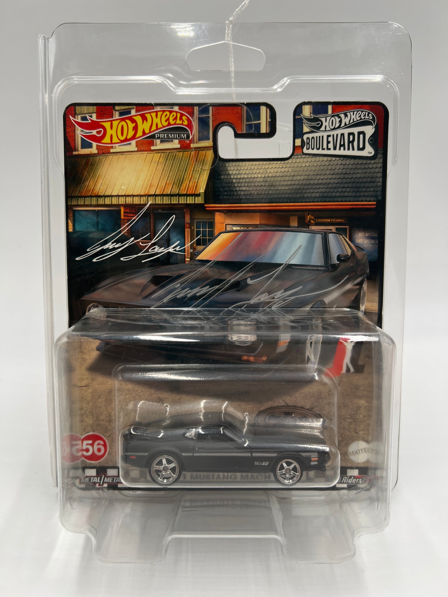 Hot Wheels Premium Boulevard #56 SIGNED By Joey Logano 71 Mustang Mach 1 Matte Black W/Protector