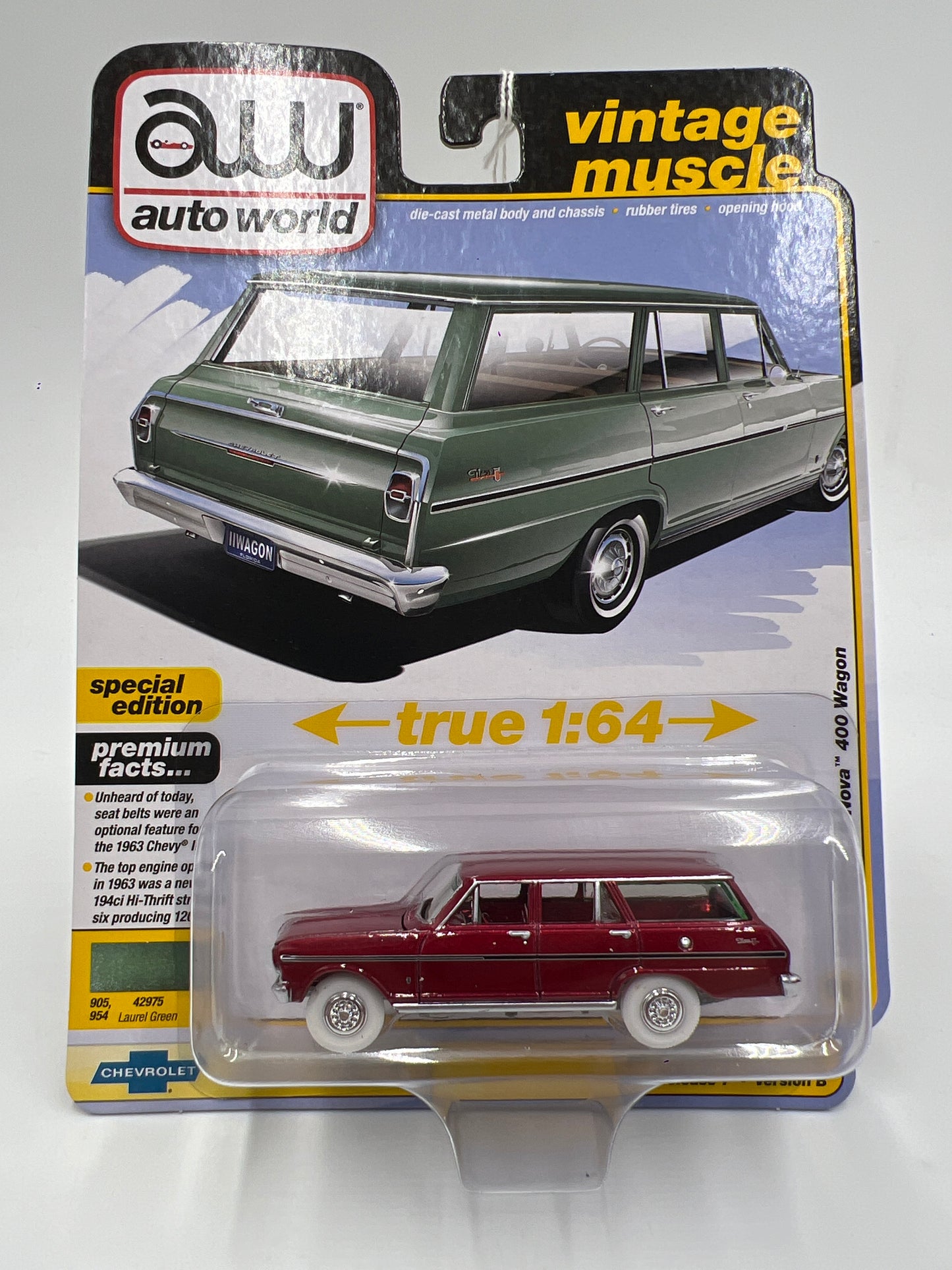 Auto World Ultra Red Chase Vintage Muscle Release 7 Version B 1963 Chevy II Nova 400 Wagon Red