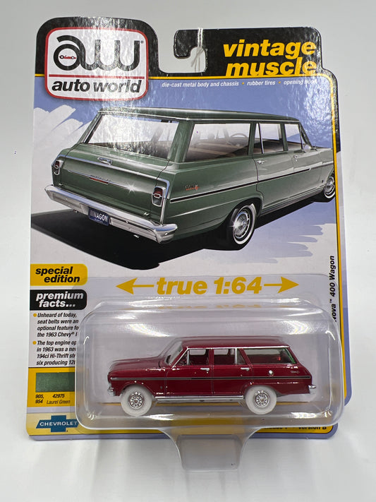 Auto World Ultra Red Chase Vintage Muscle Release 7 Version B 1963 Chevy II Nova 400 Wagon Red