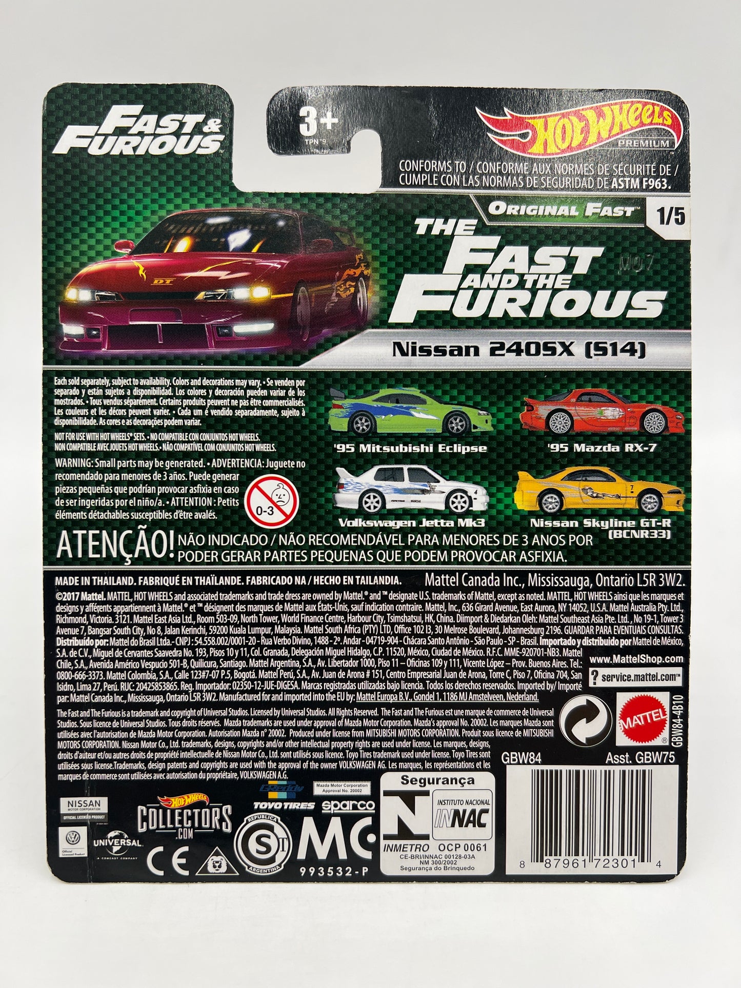 Hot Wheels Premium Fast & Furious Original Fast #1 Nissan 240SX S14 W/Protector
