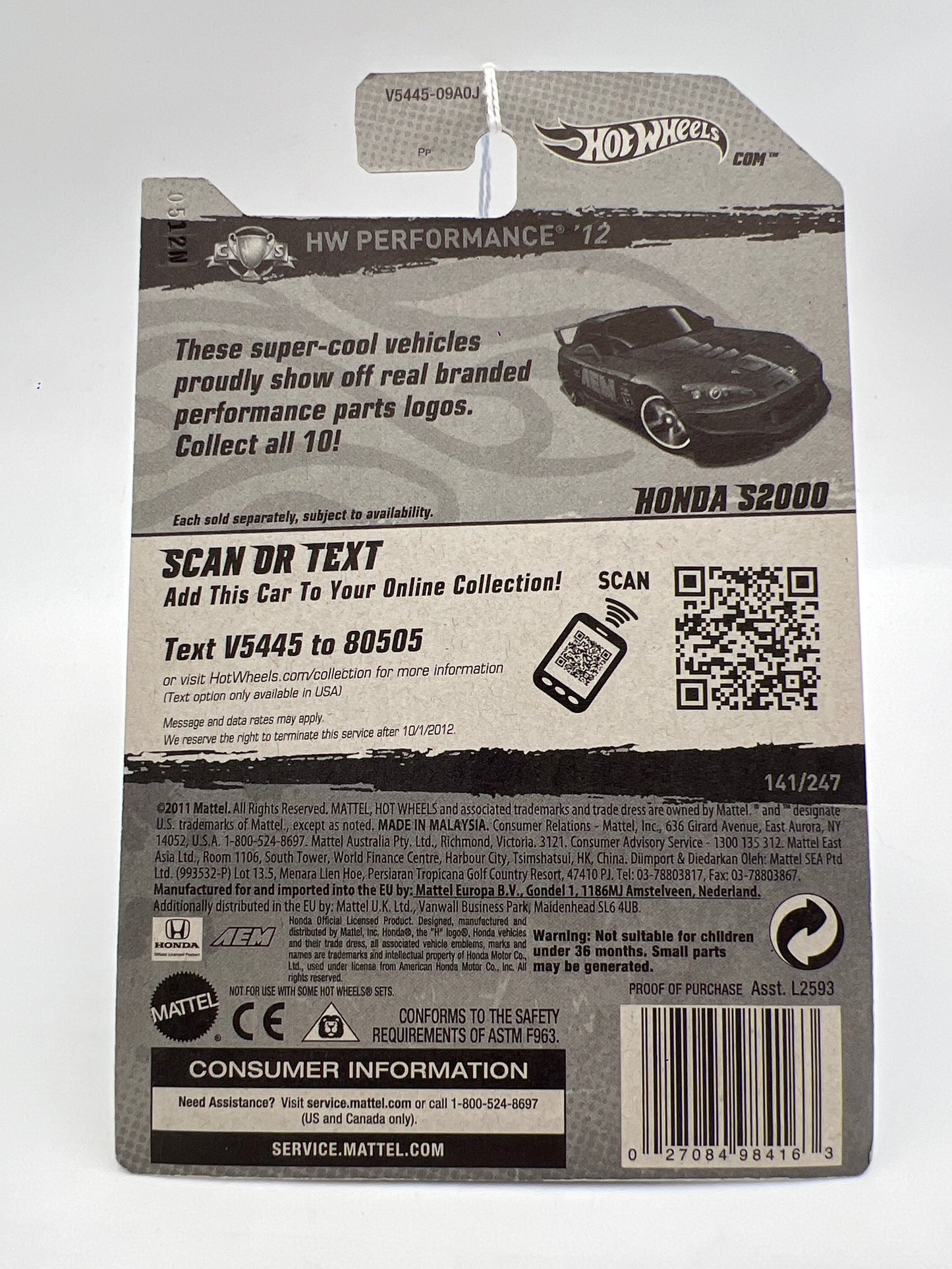 2012 Hot Wheels Performance #141 Honda S2000 AEM Blue SR