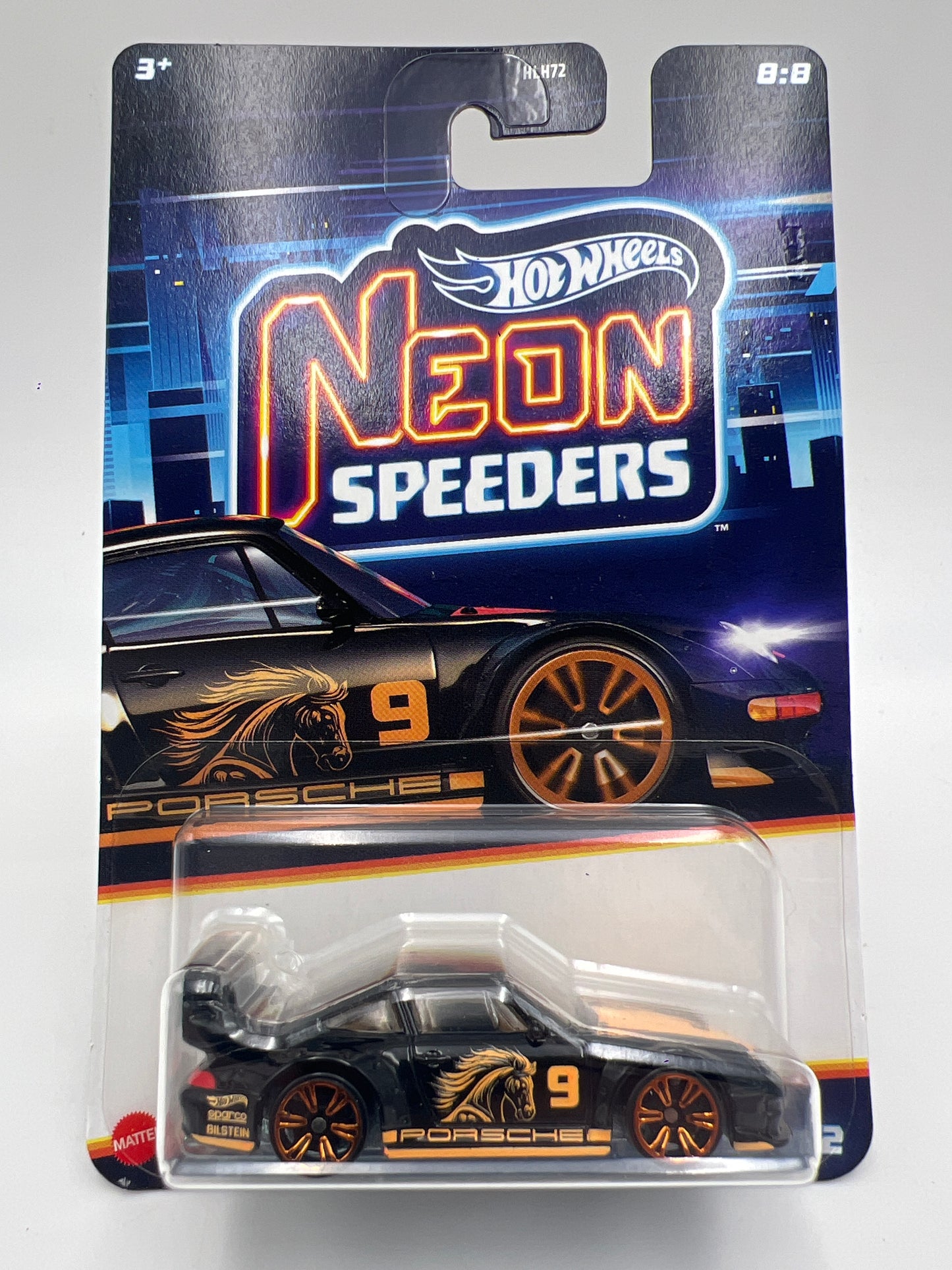 Hot Wheels Neon Speeders #8 Porsche 993 GT2 Black/Orange W/Metal Base 159B