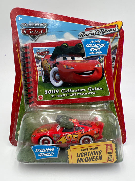 Disney Pixar The World Of Cars Race O Rama #109 Exclusive Night Vision Lightning McQueen W/Collector Guide 138C