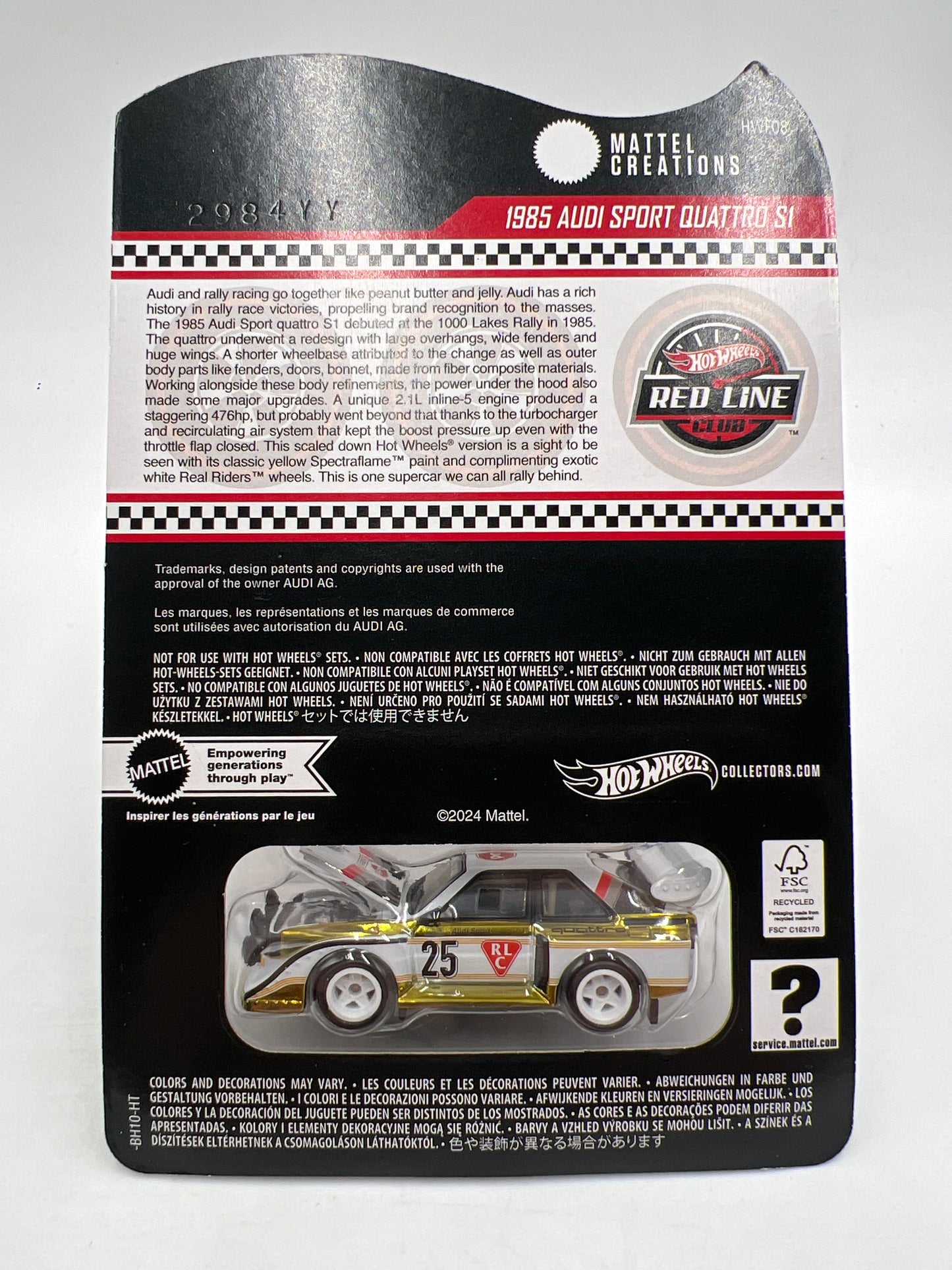2025 Hot Wheels RLC 1985 Audi Sport Quattro S1 White/Gold W/Protector