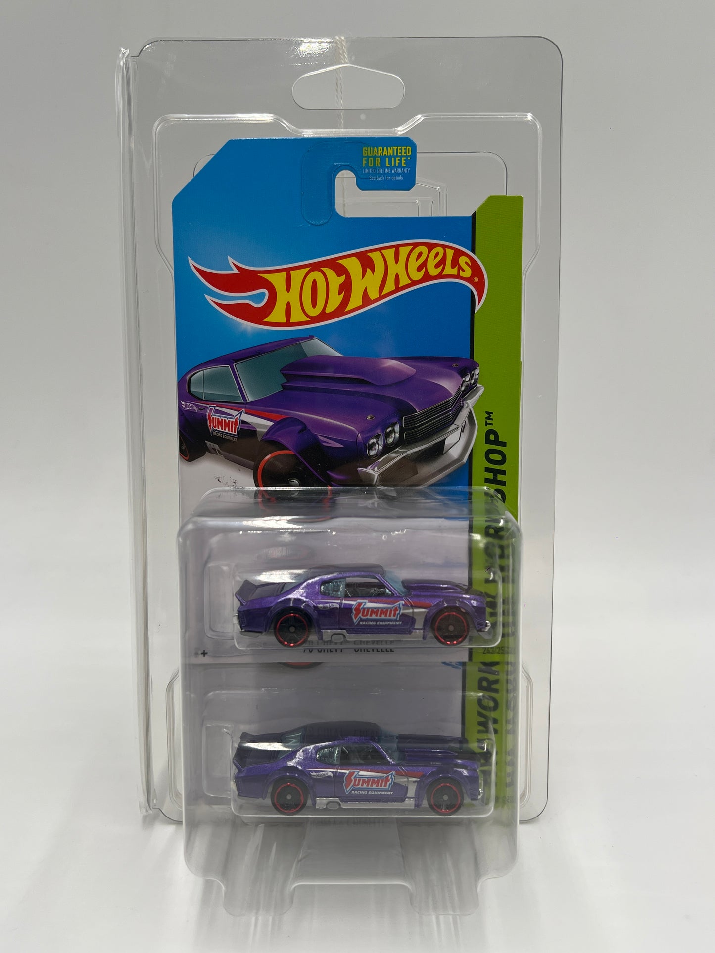 2014 Hot Wheels Workshop #243 70 Chevy Chevelle Purple Summit 2 Pack MC5/PR5 Wheel Variations W/Protector