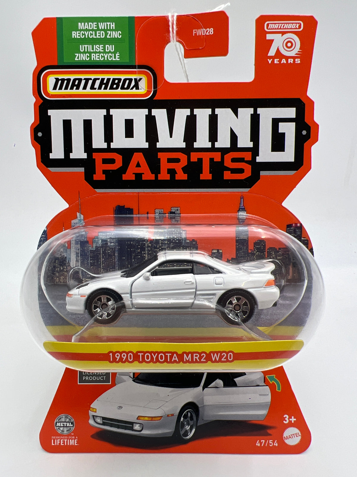 Matchbox Moving Parts #47 1990 Toyota MR2 W20 White RHD Lights Down