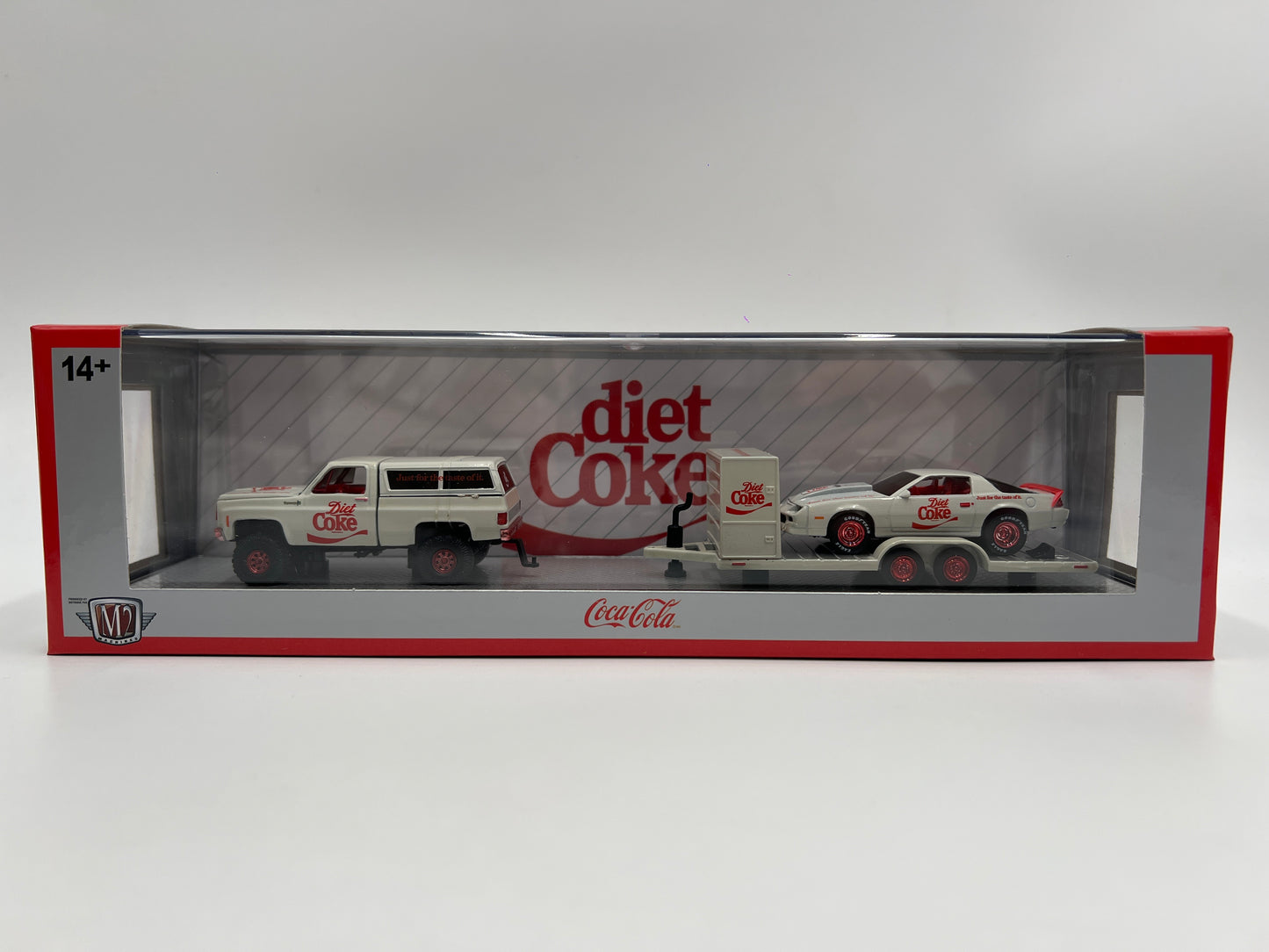 2025 M2 Machines Auto Haulers Diet Coke CHASE 1973 Chevrolet Cheyenne Super 10 4x4 & 1985 Chevrolet Camaro IROC-Z TW39