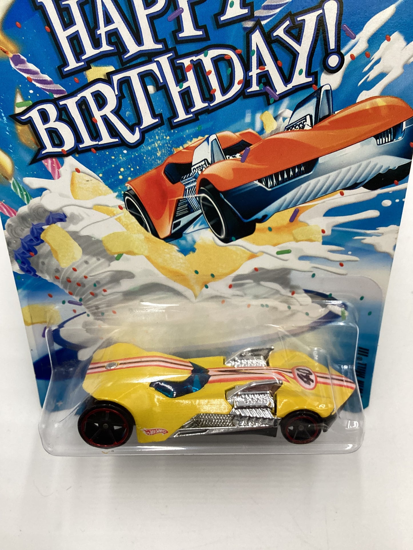 Hot Wheels Happy Birthday Card Twin Mill III Yellow HTF with protector