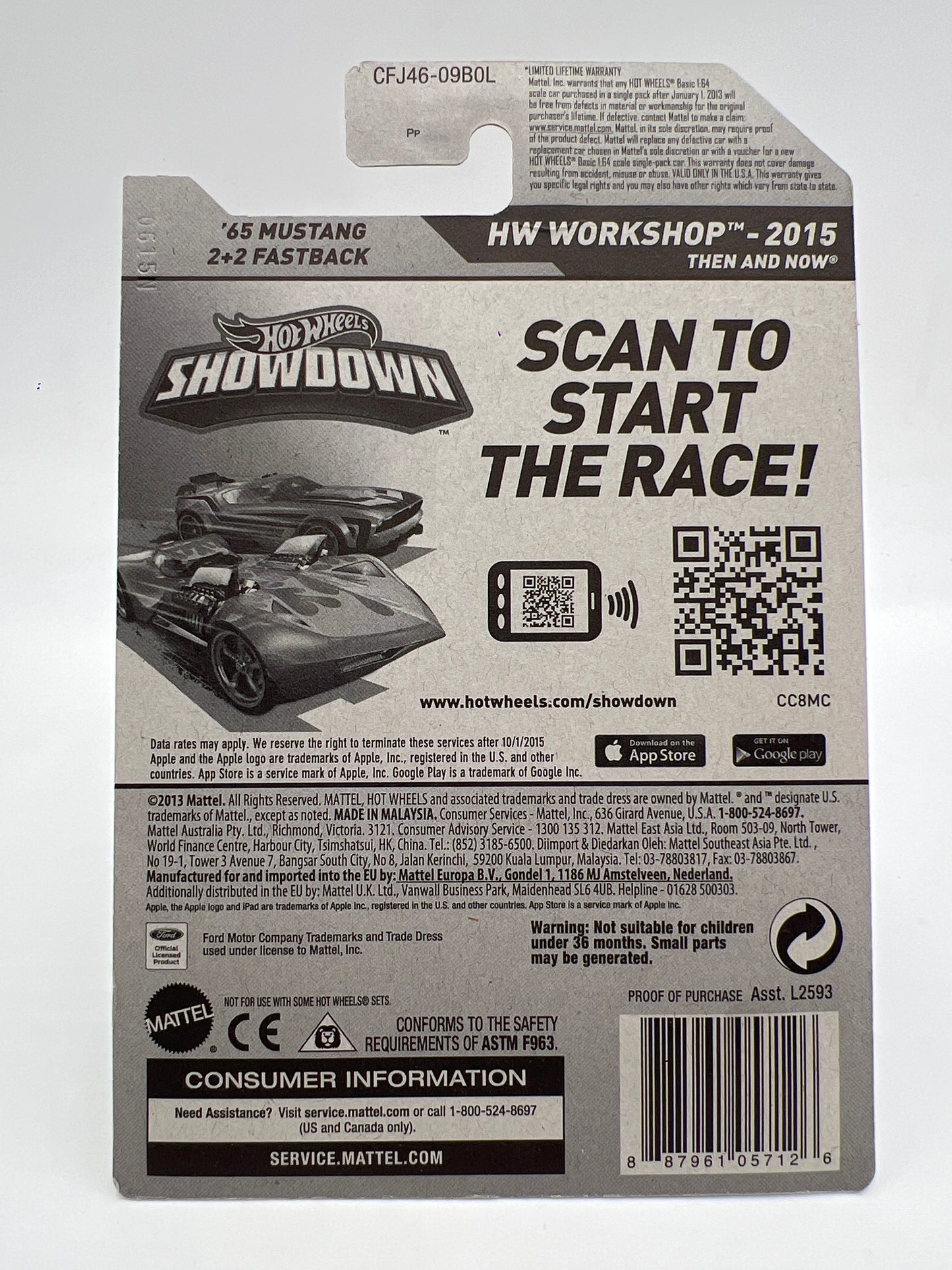 2015 Hot Wheels Super Treasure Hunt #242 65 Mustang 2+2 Fastback Blue W/Protector