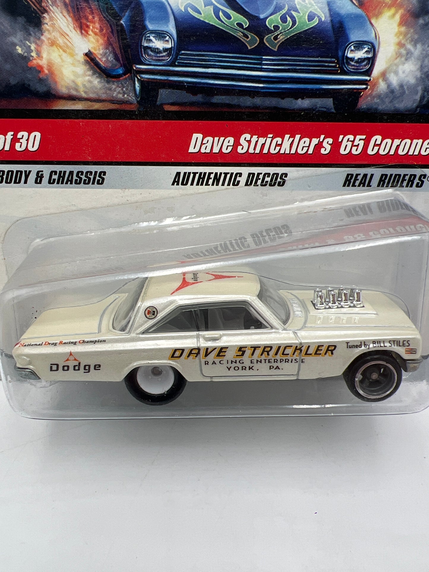 Hot Wheels Drag Strip Demons #10 Dave Strickler 65 Coronet A/FX White W/Protector