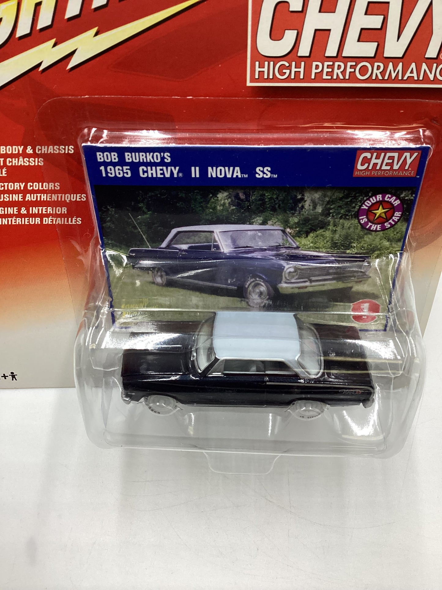 Johnny Lightning Chevy High Performance #1 Bob Burkos 1965 Chevy II Nova SS Black White Lightning Chase VHTF