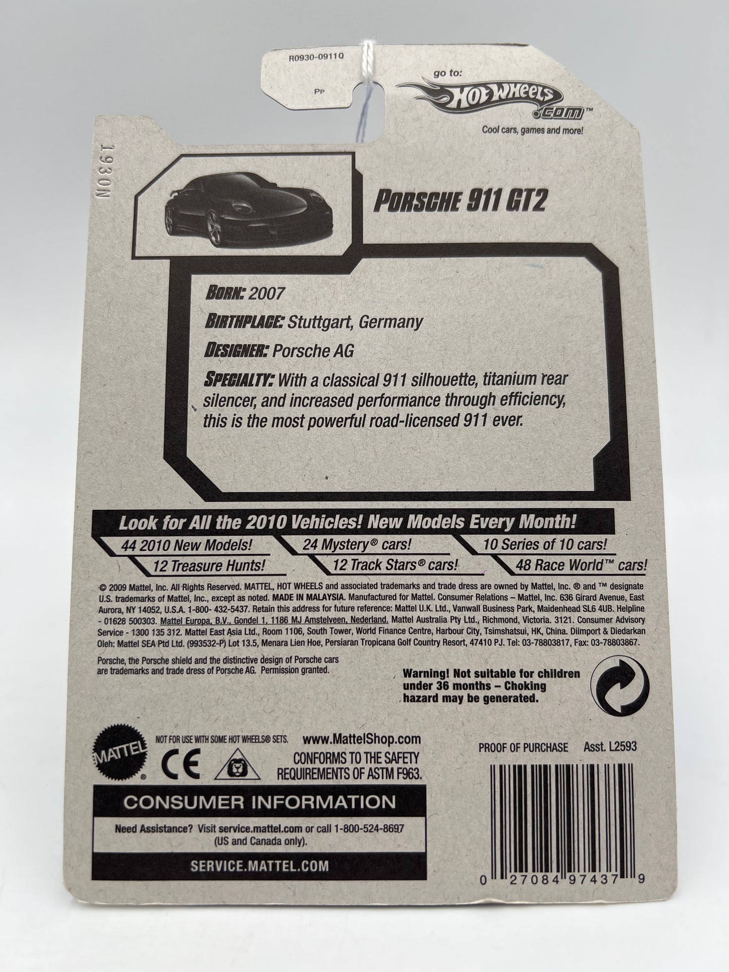 2010 Hot Wheels New Models #14 Porsche 911 GT2 Black Card Not Perfect SR