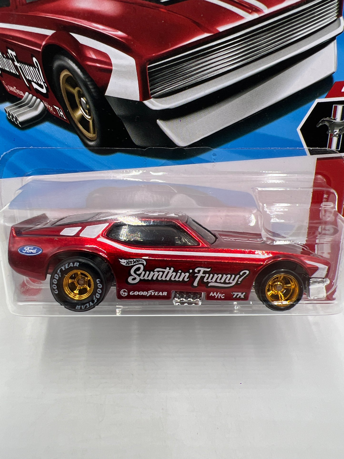 2025 Hot Wheels Super Treasure Hunt #175 71 Mustang Funny Car Red W/Protector Intl Card See Desc