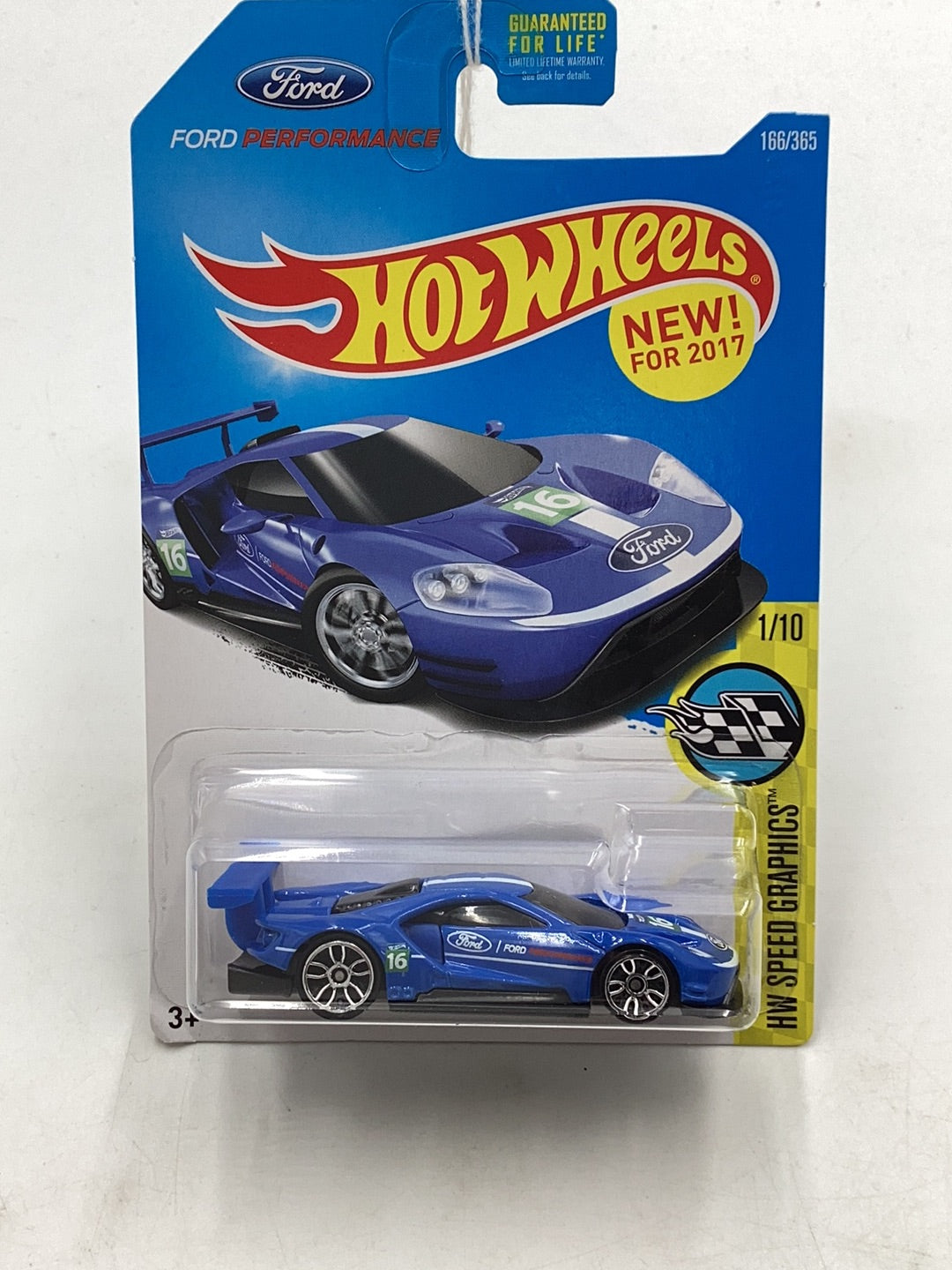 2017 Hot Wheels #166 2016 Ford GT Race has cracked blister 31B