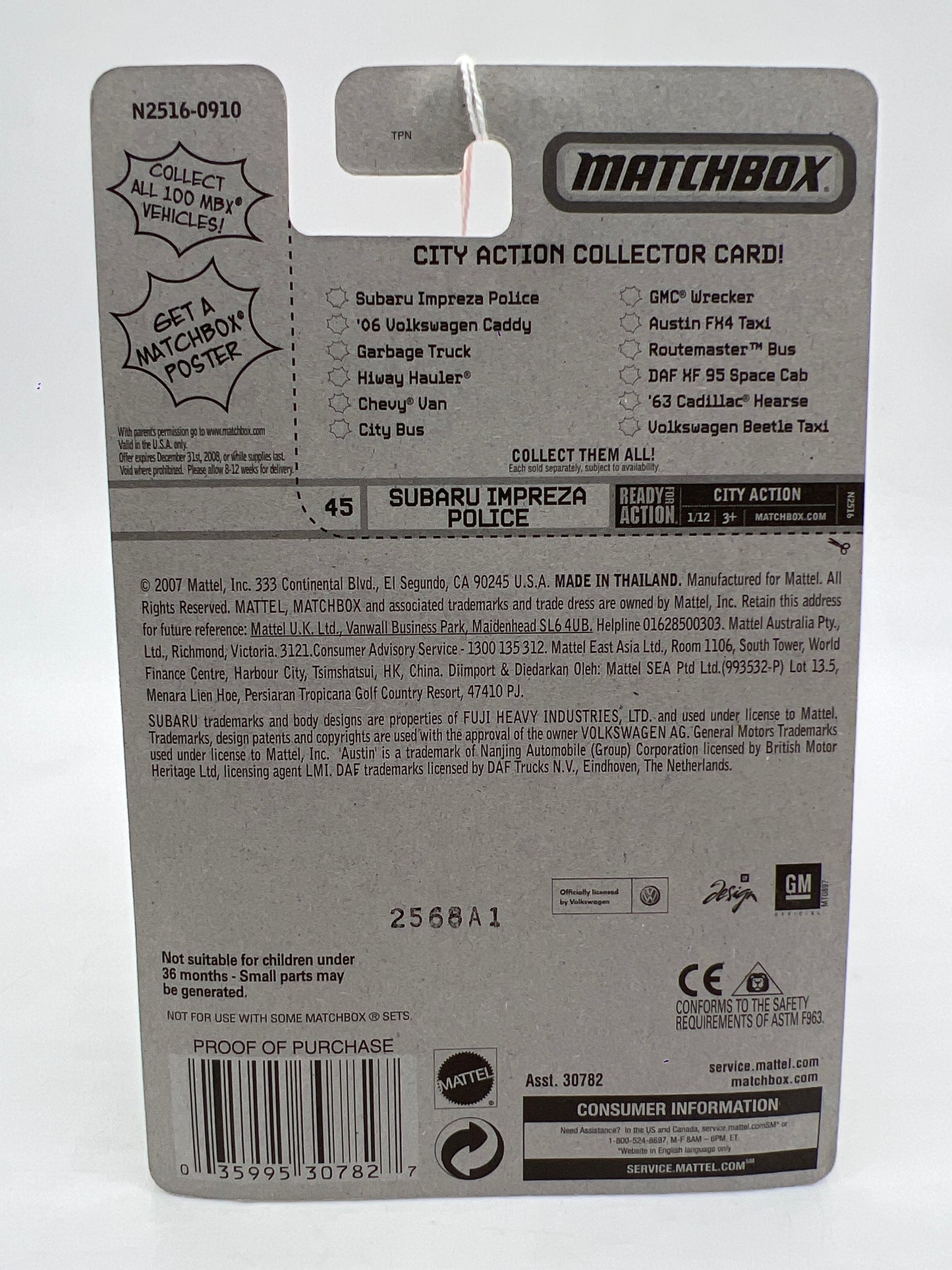 Matchbox City Action #45 Subaru Impreza Police White 216K