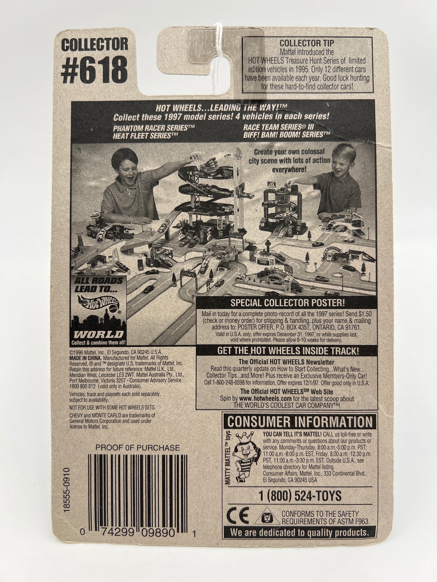 1997 Hot Wheels Collector #618 Chevy Stocker White Bad Card 240B