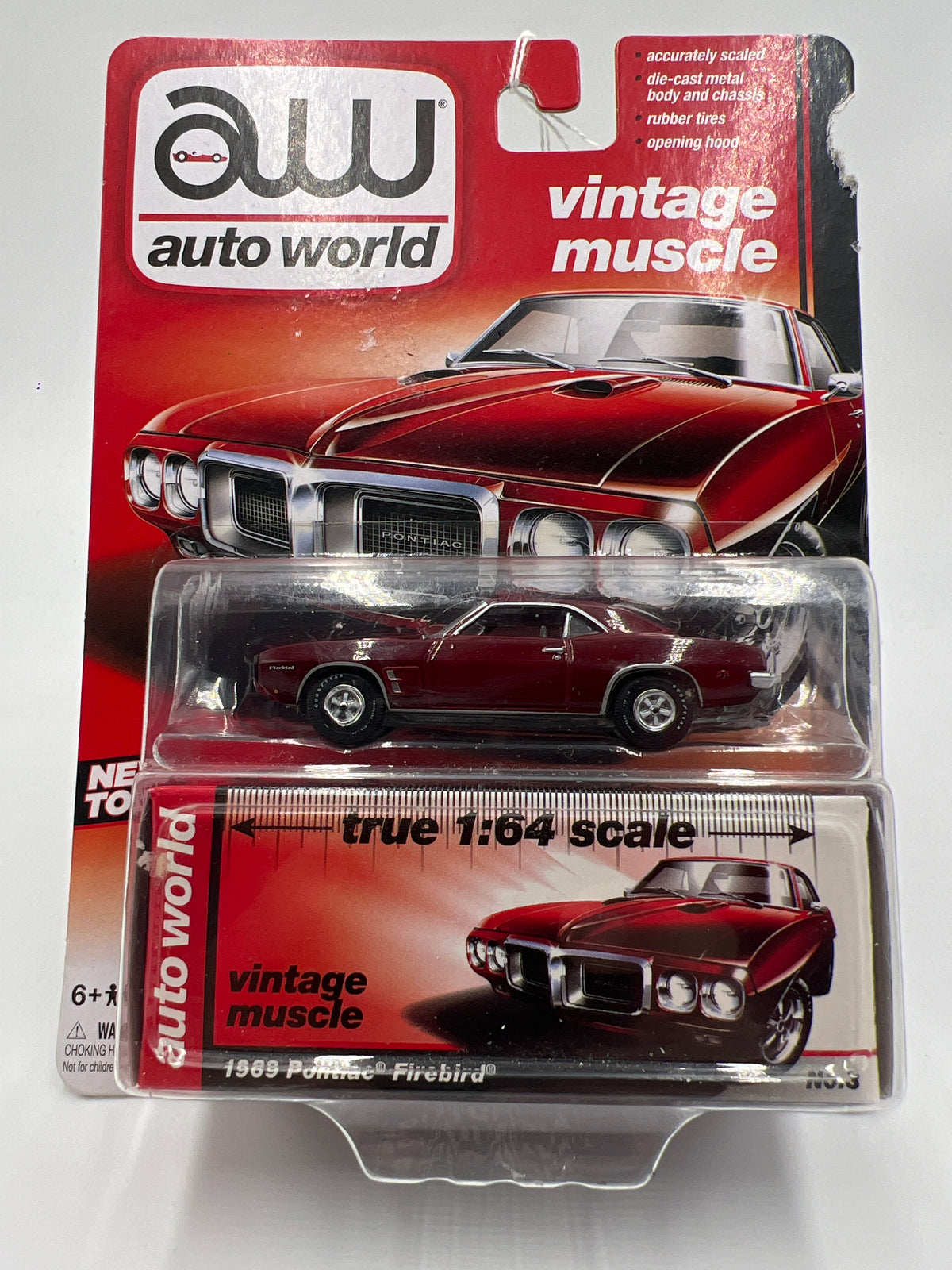 Auto World Vintage Muscle #3 1969 Pontiac Firebird Dark Red (Bad Card) 183C