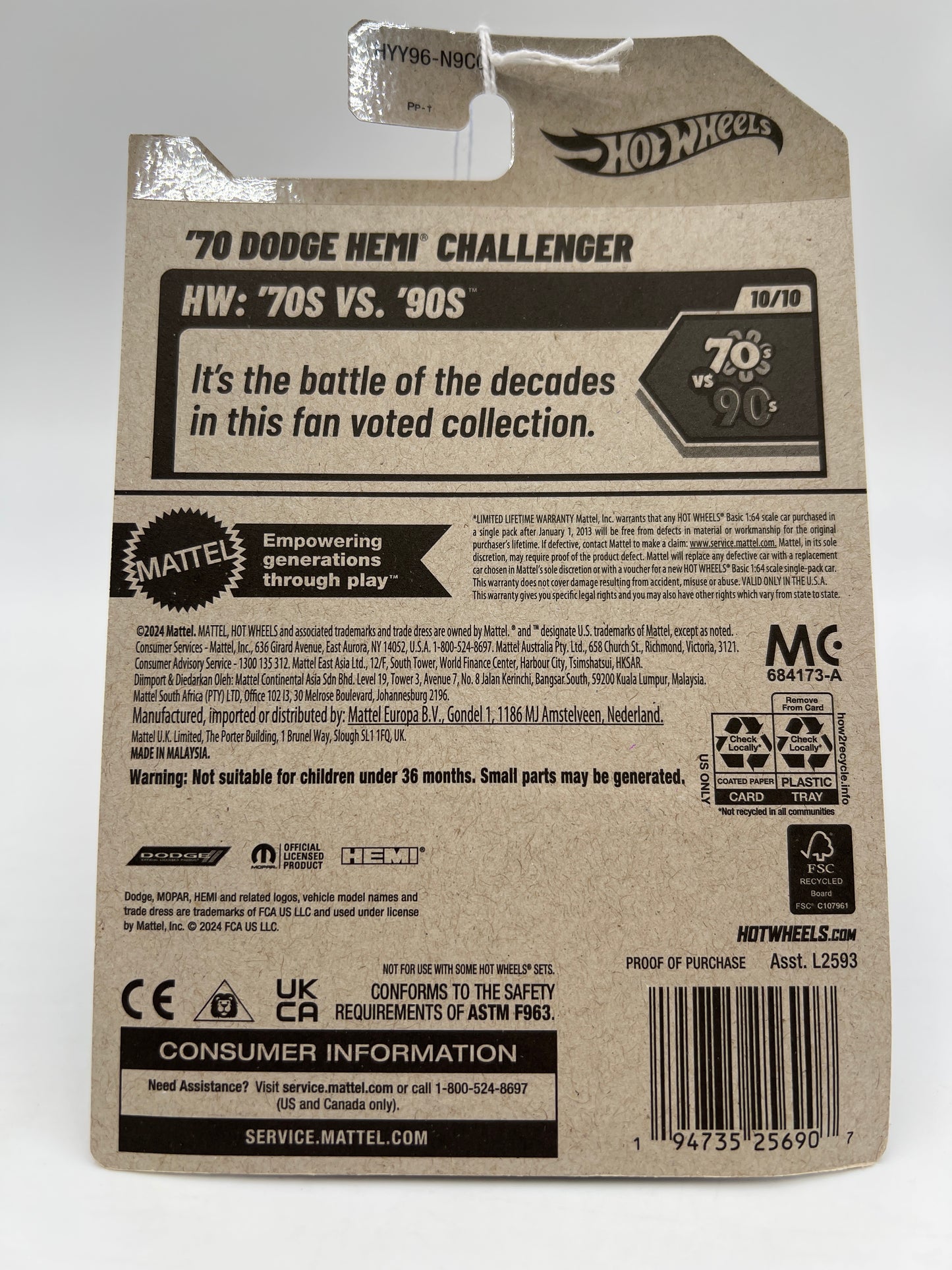 2025 Hot Wheels J Case HW 70s Vs 90s #164 70 Dodge Hemi Challenger Purple