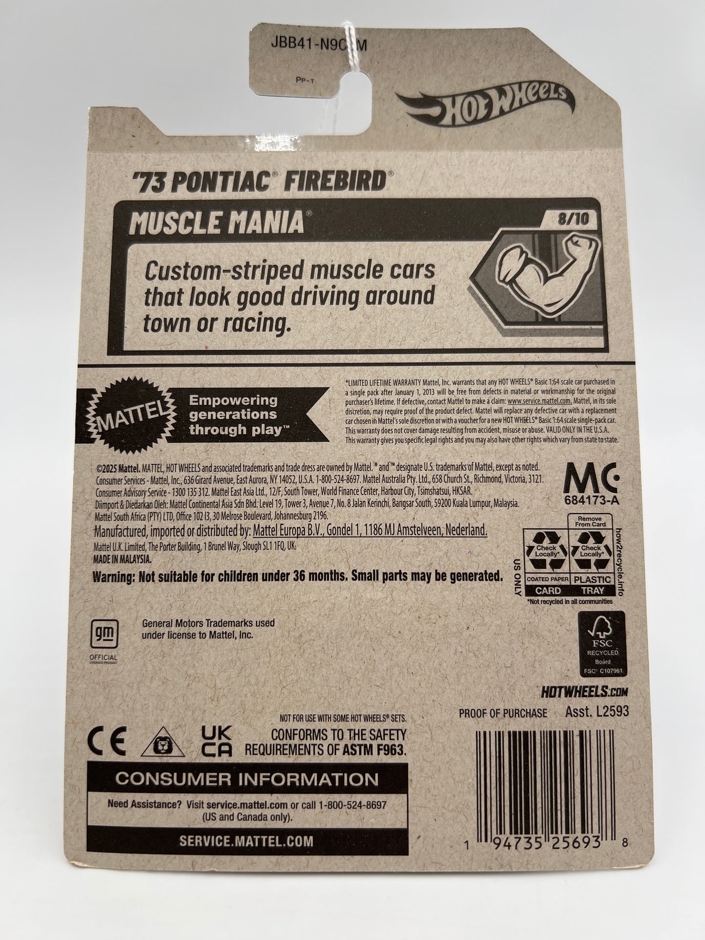 2025 Hot Wheels M Case Muscle Mania #230 73 Pontiac Firebird White 46B