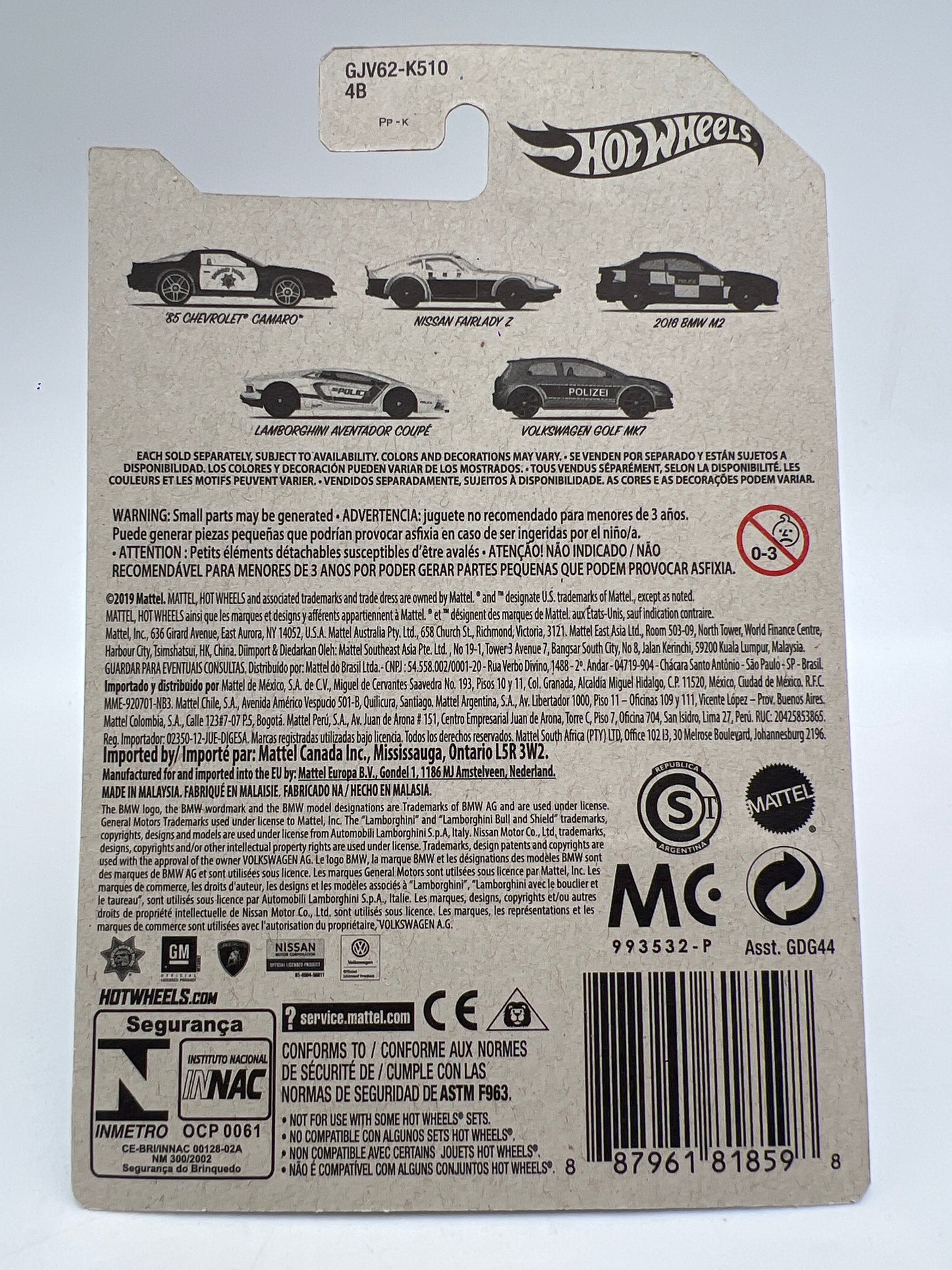 Hot Wheels Police Art Series #1 85 Chevrolet Camaro IROC Black/White 168B