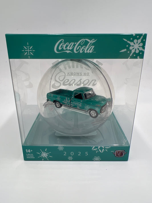 2025 M2 Machines Coca Cola Holiday Christmas Ornaments 1969 Ford F-100 Ranger Light Blue