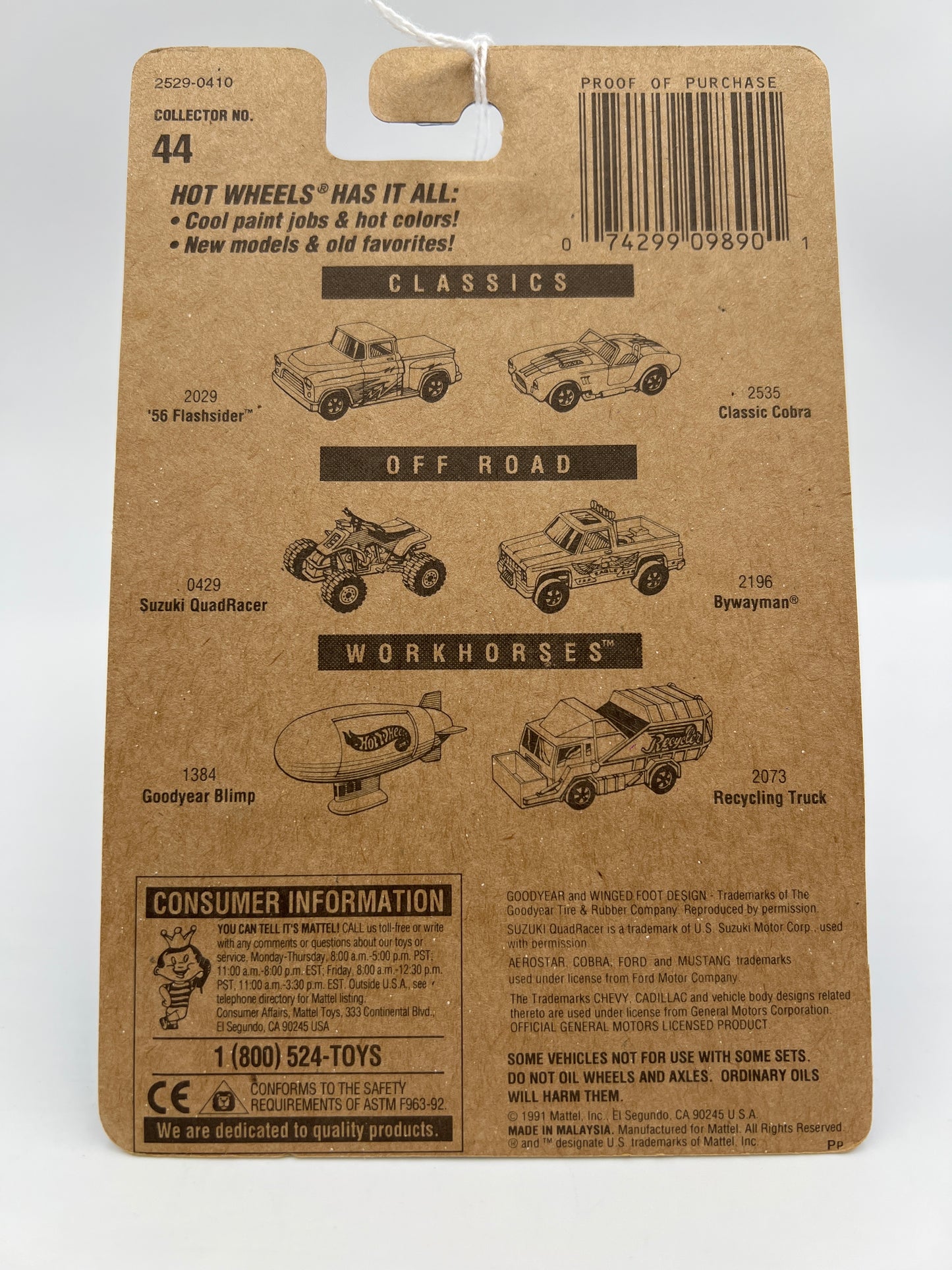 1991 Hot Wheels Collector #44 Classic Caddy Blue W/White Wall Tires 240F