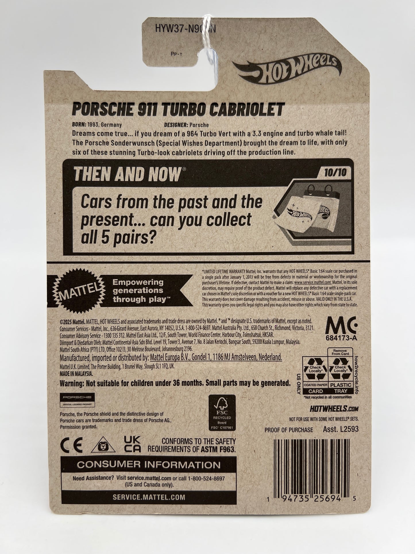 2025 Hot Wheels N Case Then And Now #239 Porsche 911 Turbo Cabriolet 98B