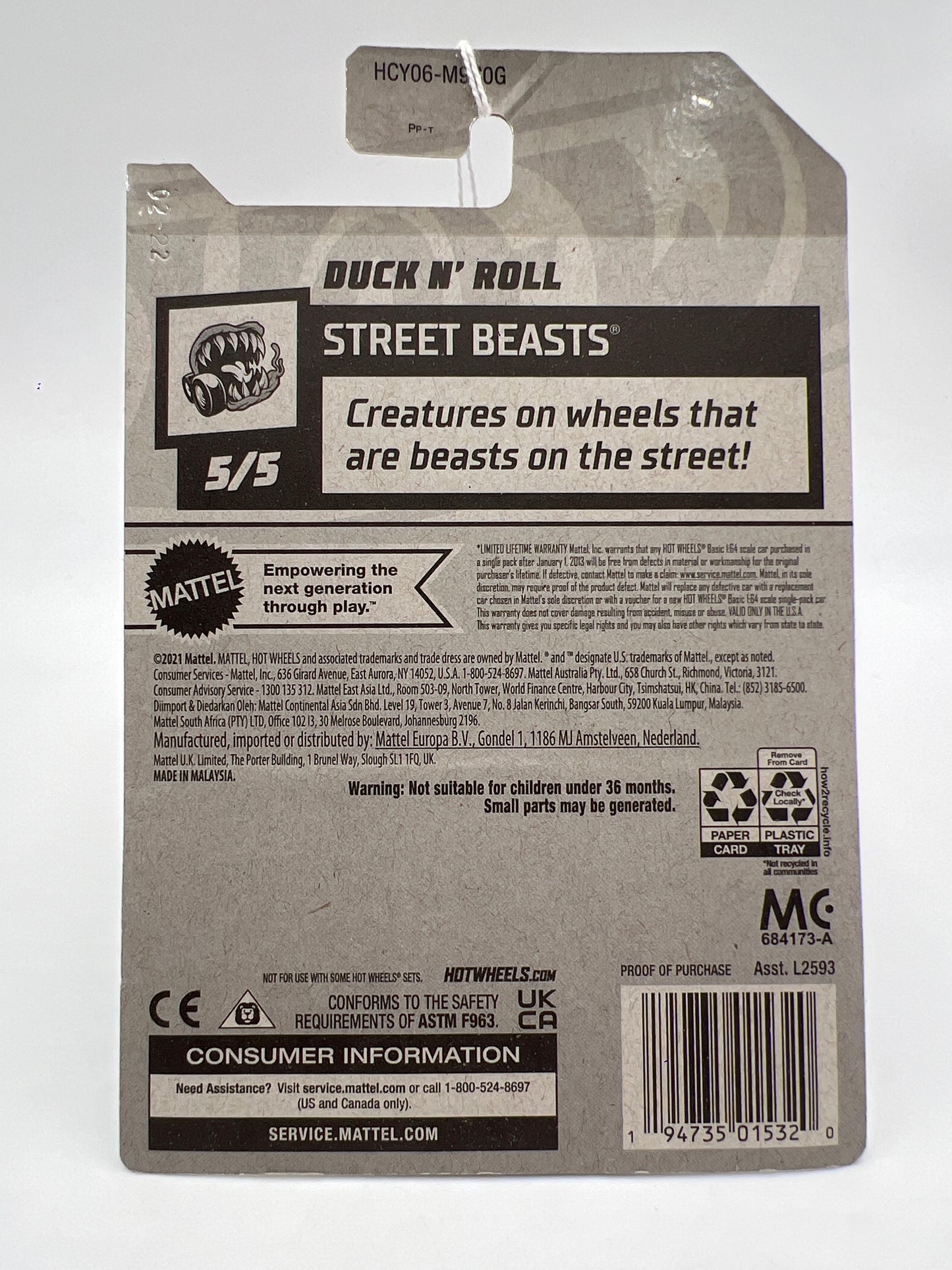 2022 Hot Wheels Treasure Hunt #139 Duck N Roll Gold Bad J Hook 273A