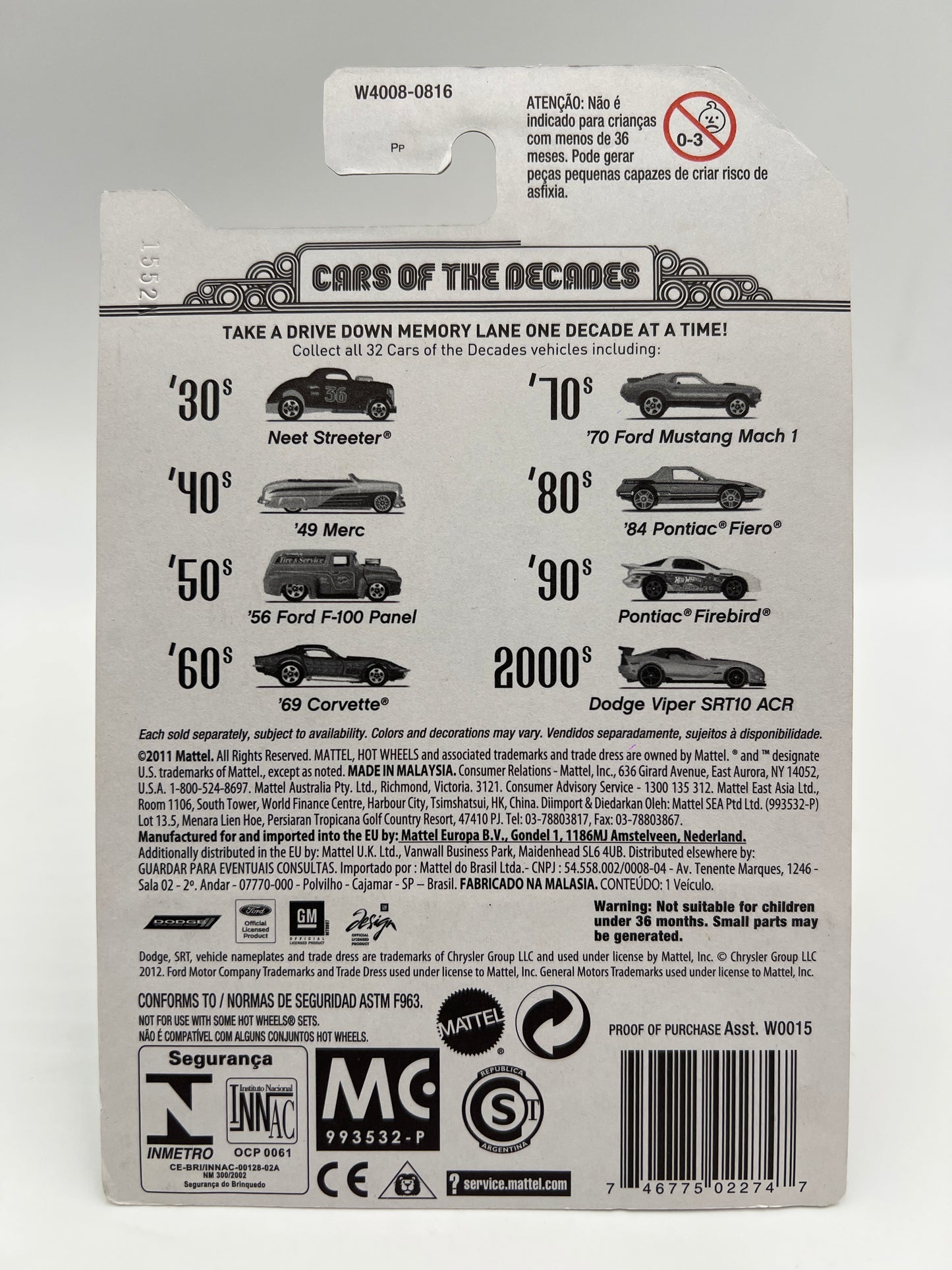 Hot Wheels Cars of the Decades The 00s #31 Dodge Viper SRT10 ACR Yellow W/Protector 2