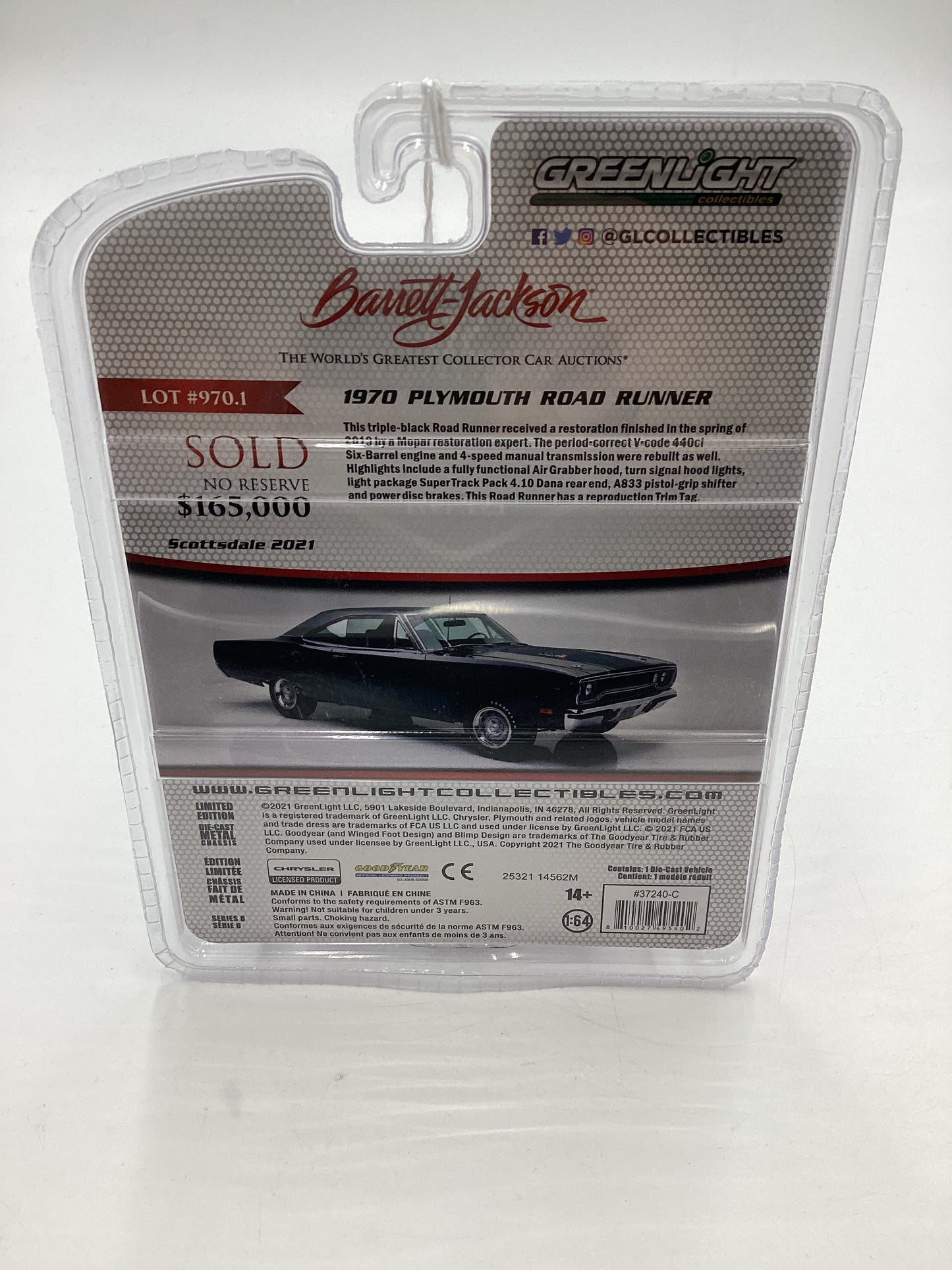 Greenlight 50th Anniversary Barrett-Jackson Series 8 1970 Plymouth Road Runner Black 180G