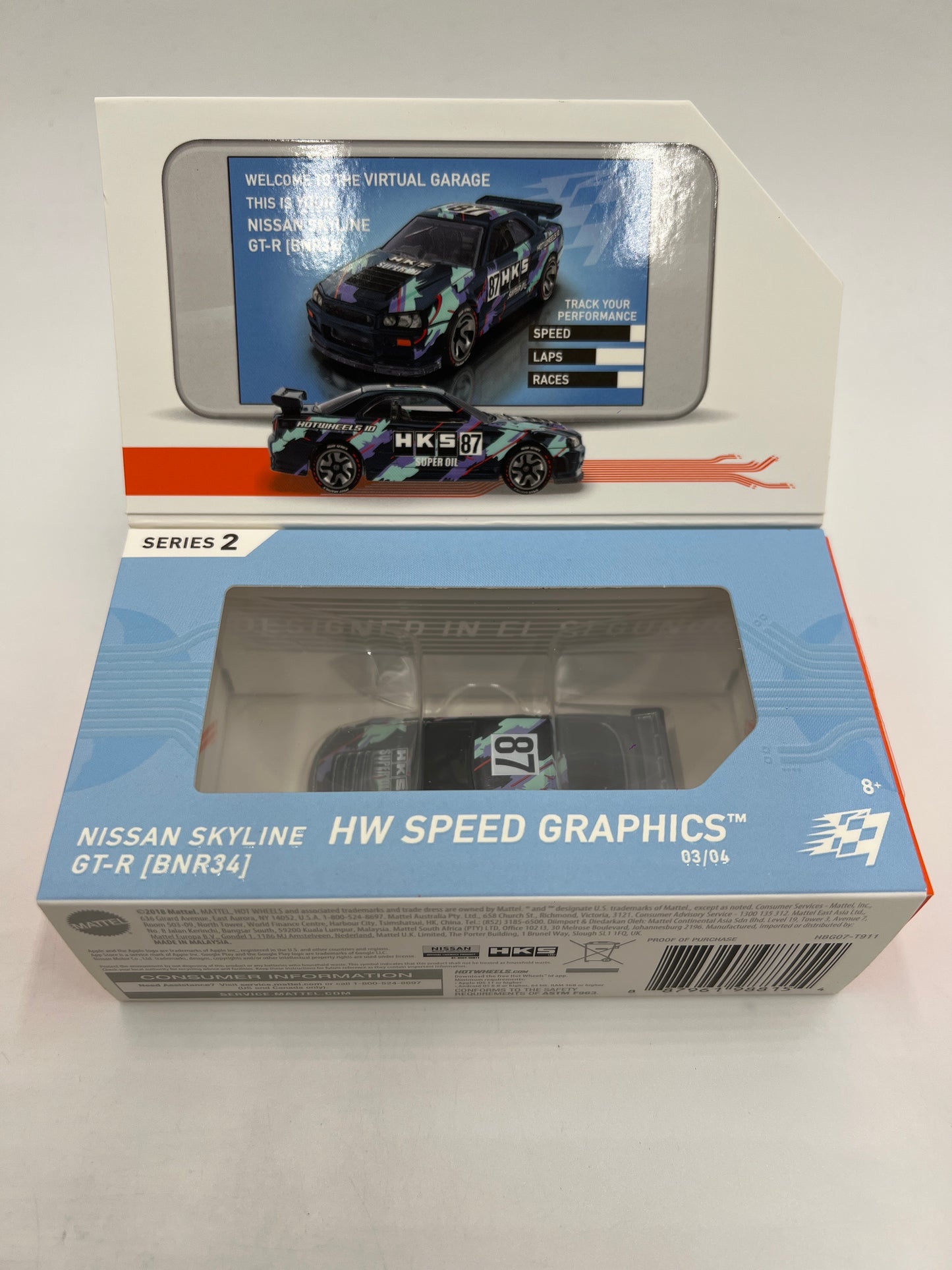 Hot Wheels iD Speed Graphics Series 2 #3 Nissan Skyline GT-R BNR34 HKS
