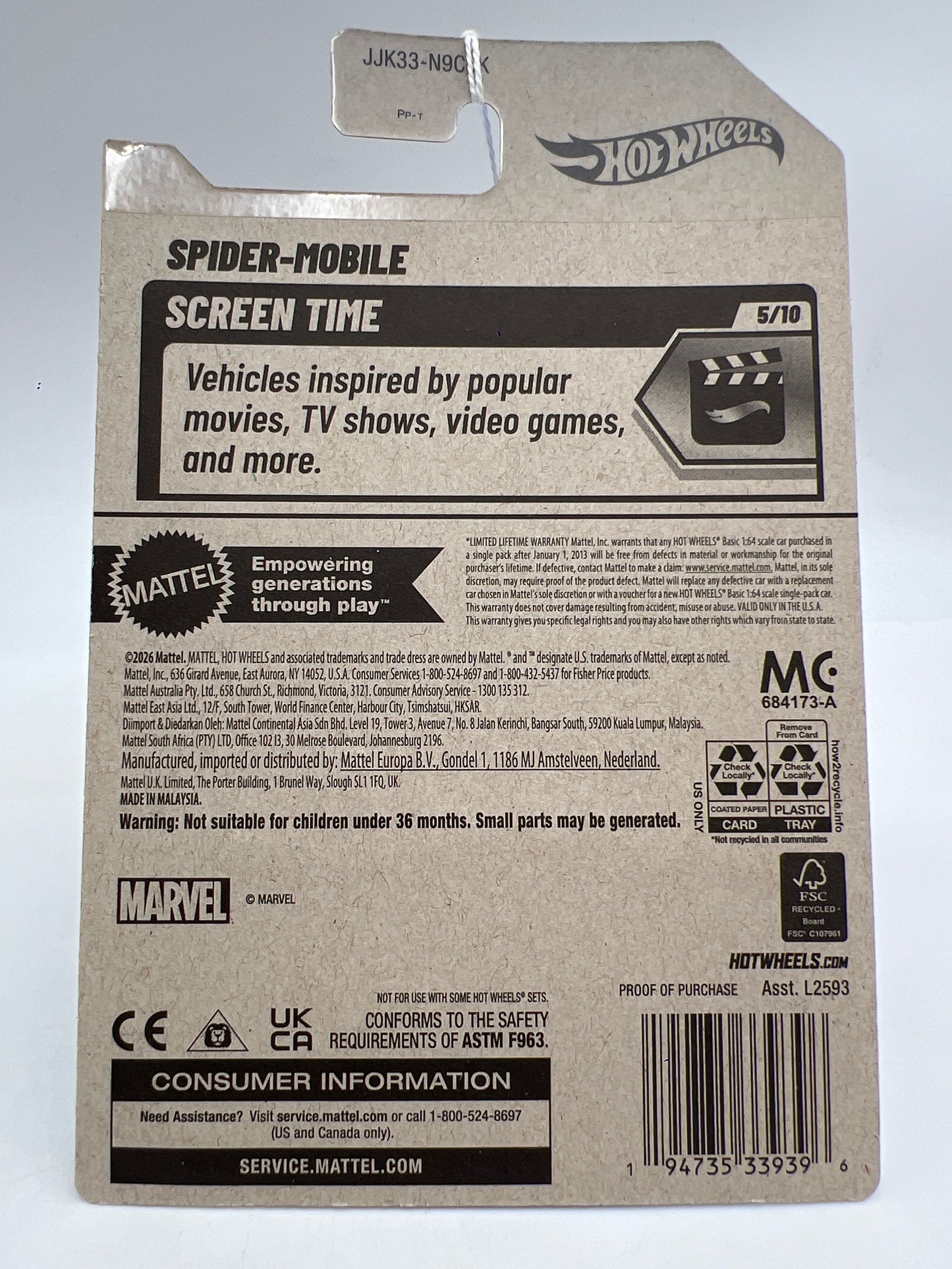 2026 Hot Wheels K Case #195 Spider-Mobile Red/Blue