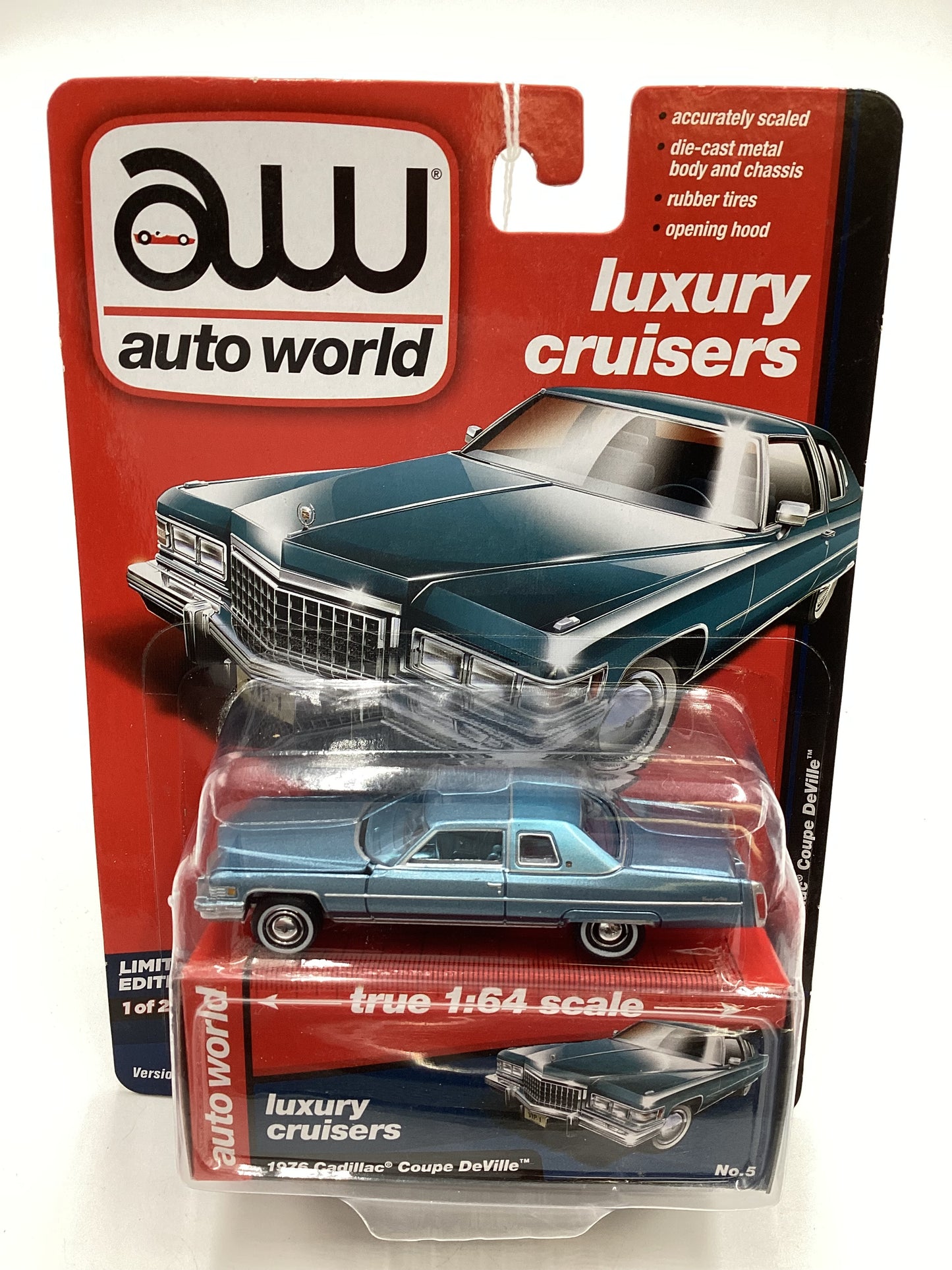 Auto World Luxury Cruisers Premium Series 3 #5 1976 Cadillac Coupe Deville Light Blue Has bottom damage see pics