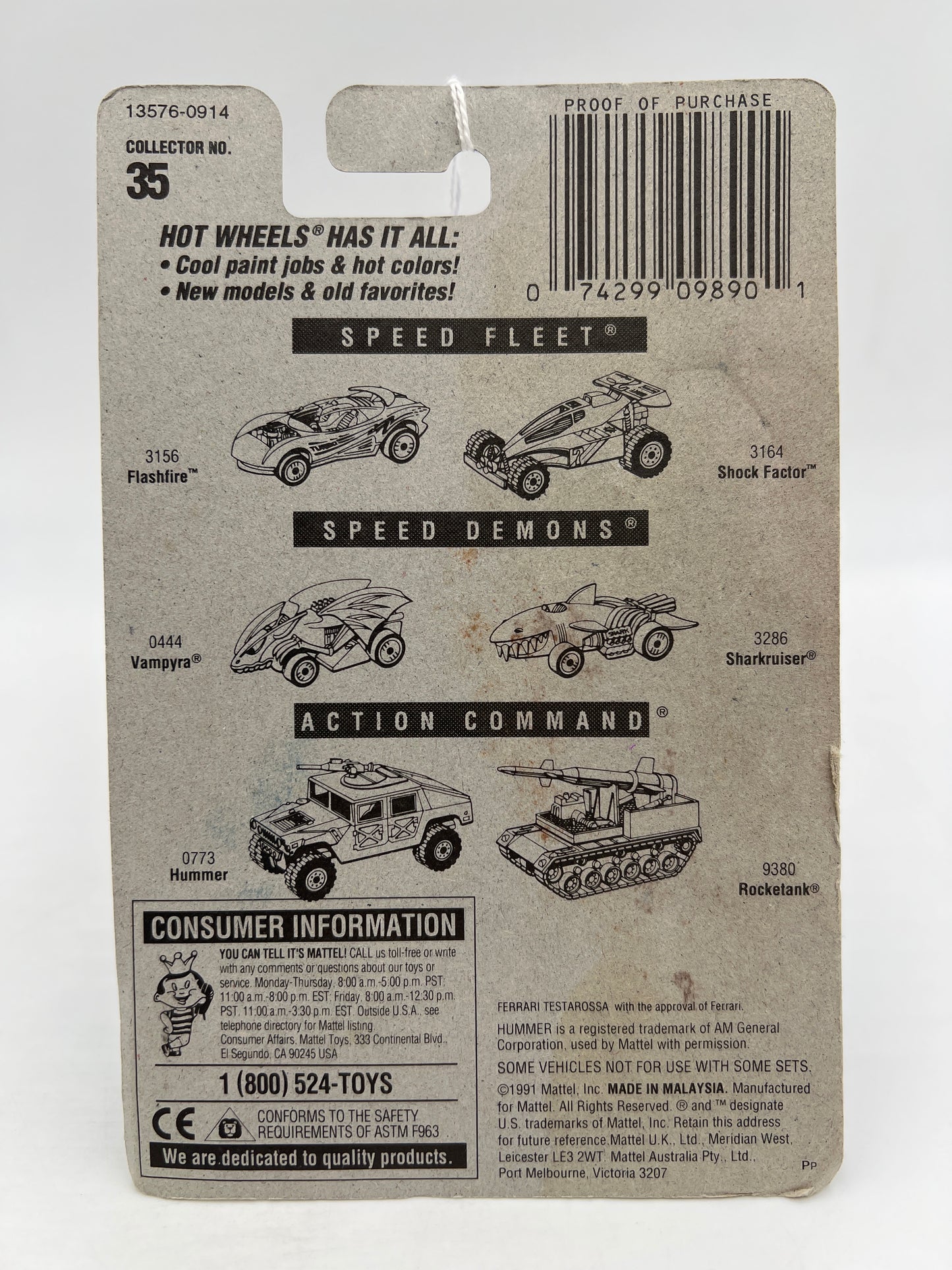 1992 Hot Wheels Gold Metal Speed #35 Ferrari Testarossa Black Mesh Wheels Card Not Perfect SR