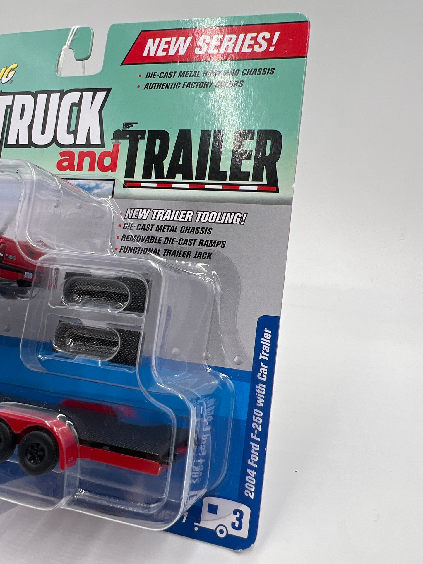 Johnny Lightning Truck And Trailer Release 1 Version B #3 2004 Ford F-250 W/Car Trailer Red