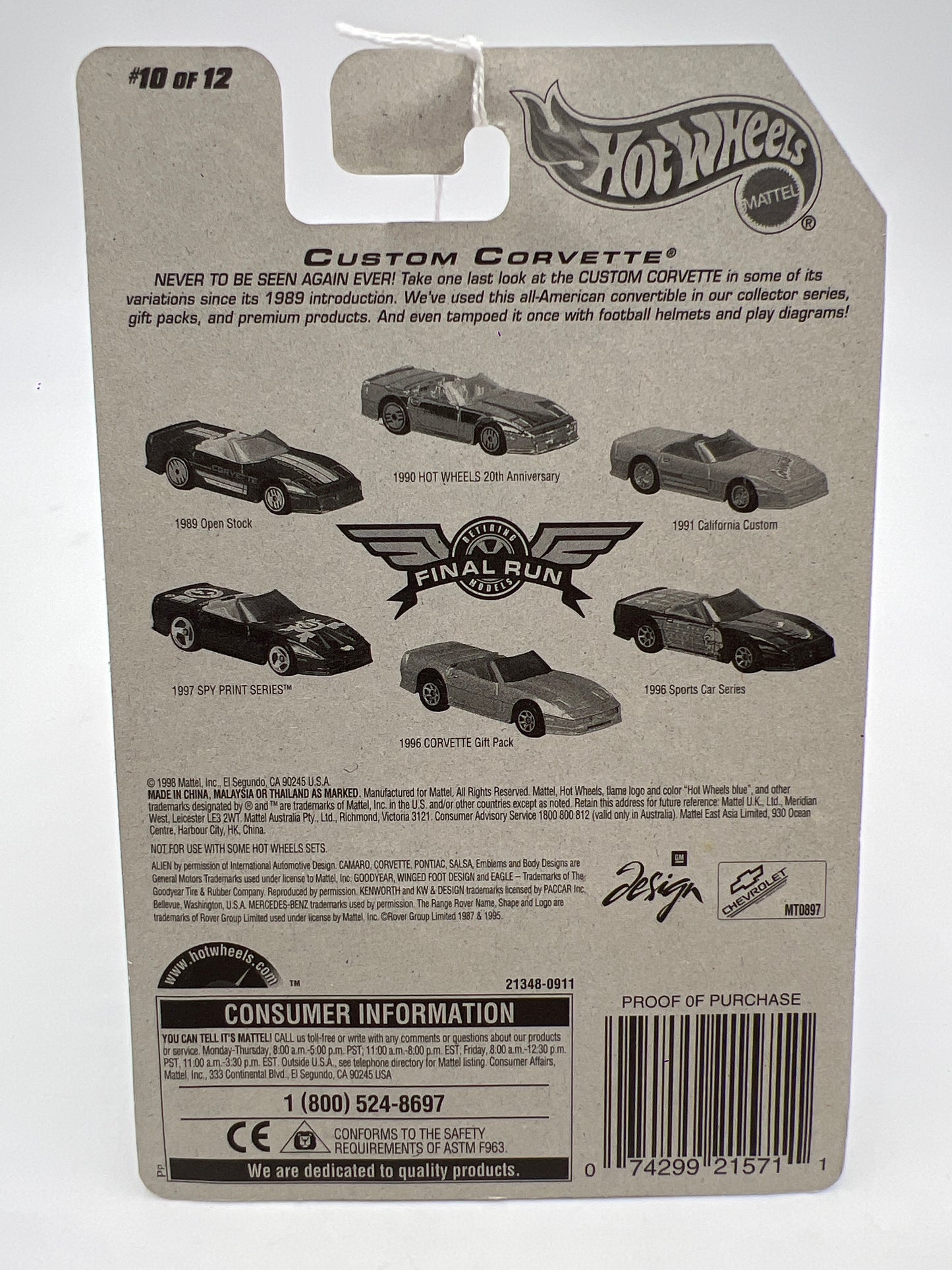 1999 Hot Wheels Final Run Series #10 Custom Corvette Blue 9A