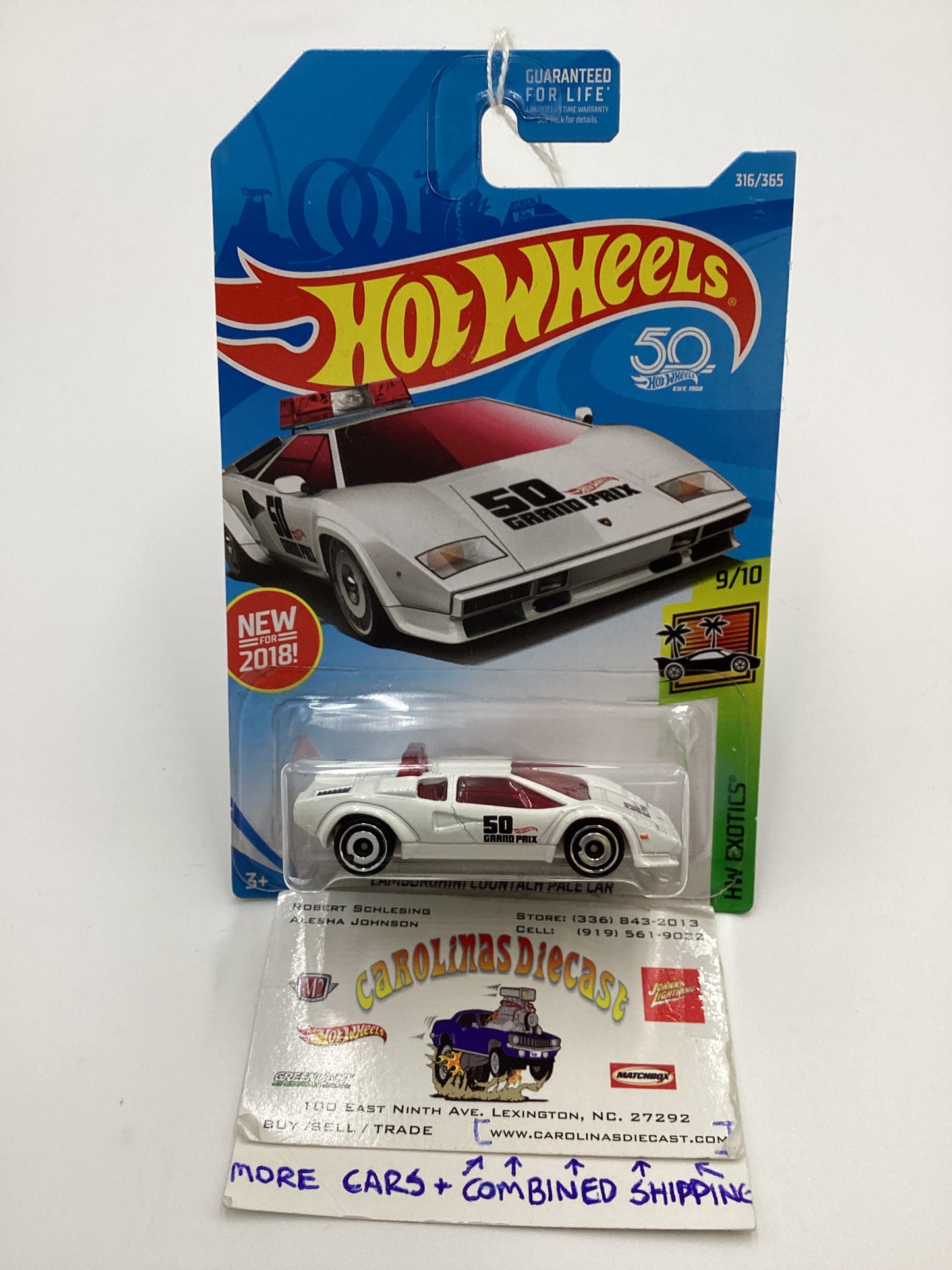 2018 Hot Wheels #316 Lamborghini Countach Pace Car White 102C