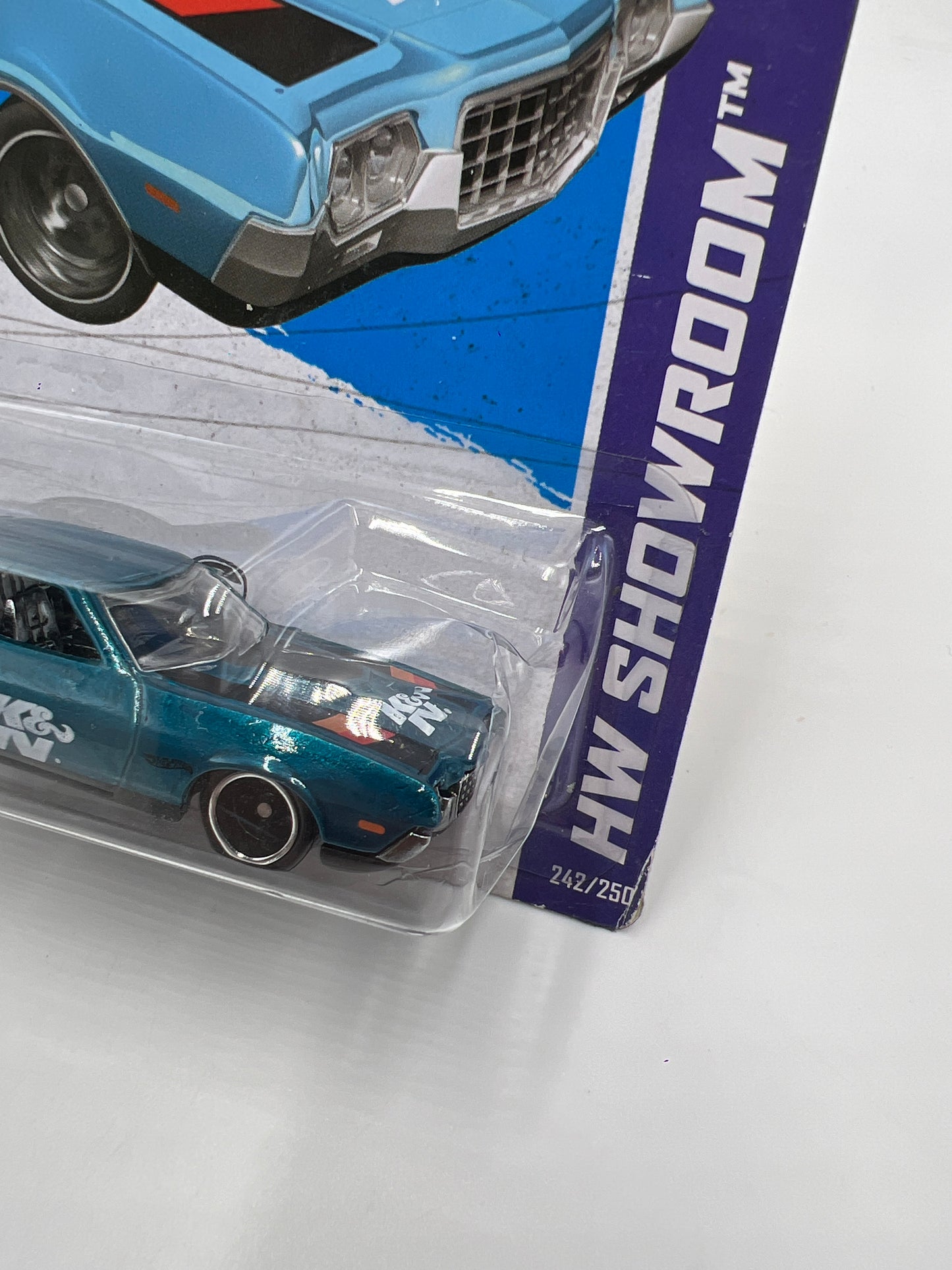 2013 Hot Wheels Super Treasure Hunt #242 72 Ford Gran Torino Sport Blue K&N W/Protector Crushed Blister