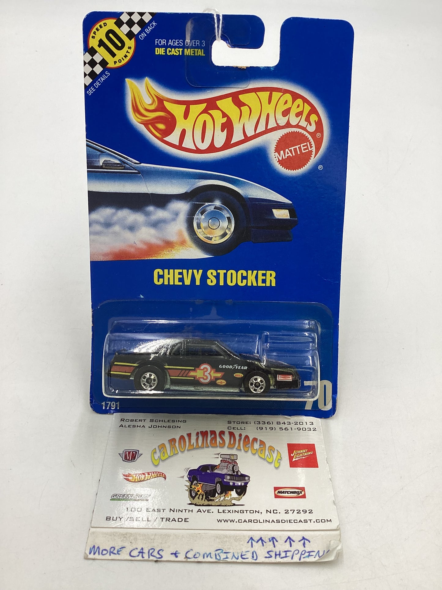 Hot Wheels Blue Card Collector No. 70 Chevy Stocker Black BW Wheels 240A