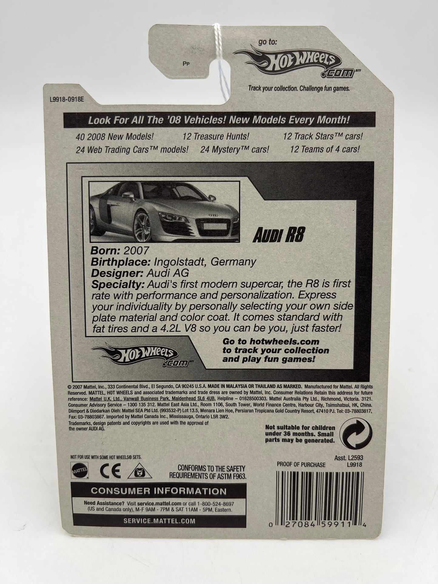 2008 Hot Wheels New Models #3 Audi R8 (OH5 Wheels) 107E