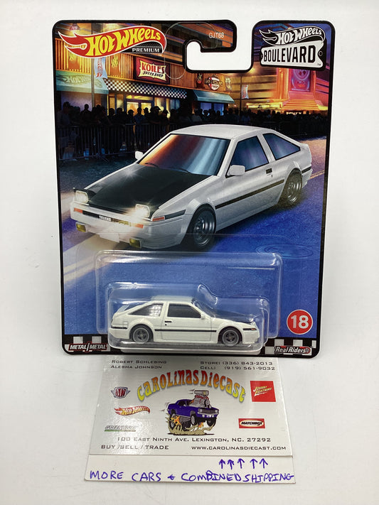 Hot Wheels Premium Boulevard #18 Toyota AE86 Sprinter Trueno White w/protector