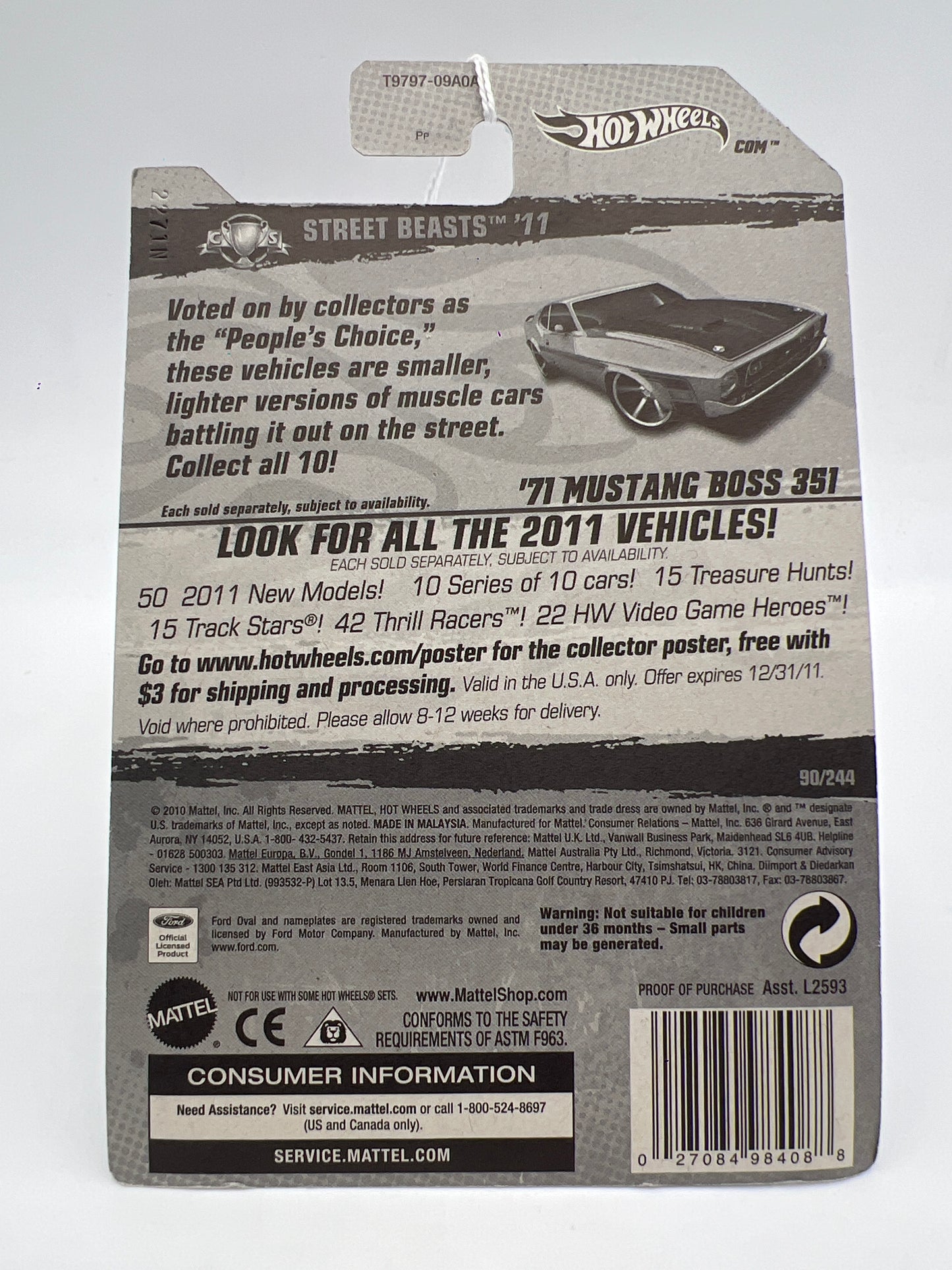 2011 Hot Wheels Street Beasts #90 Pink Window 71 Mustang Boss 351 Green 28D