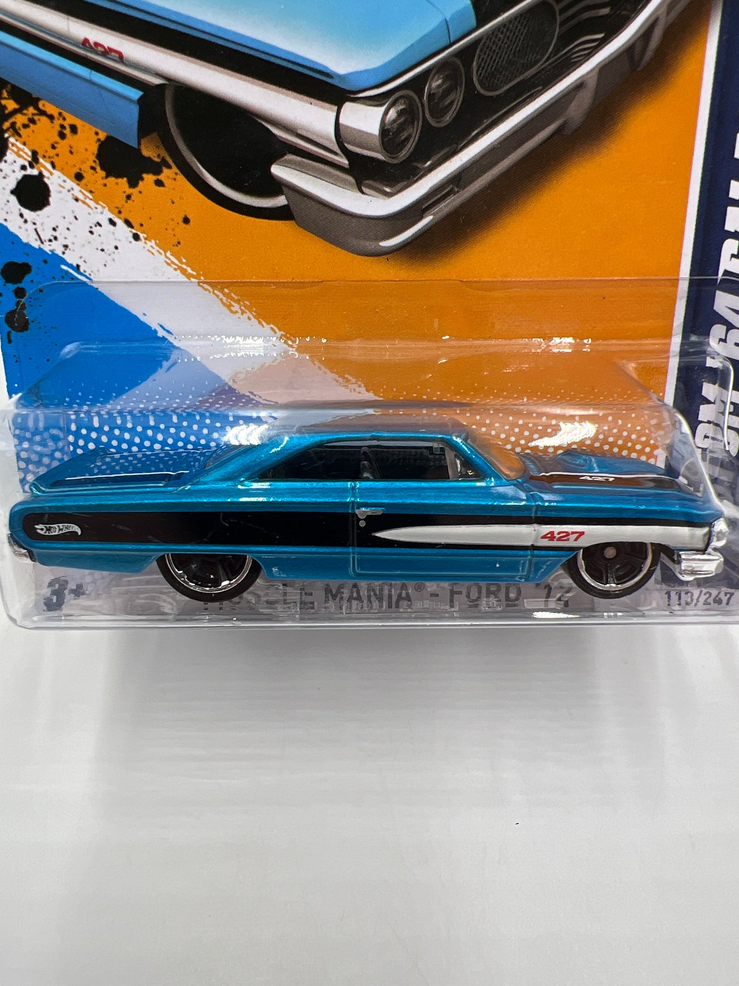 2012 Hot Wheels Muscle Mania Ford #113 Custom 64 Galaxie 500 Blue Bad Card 21D