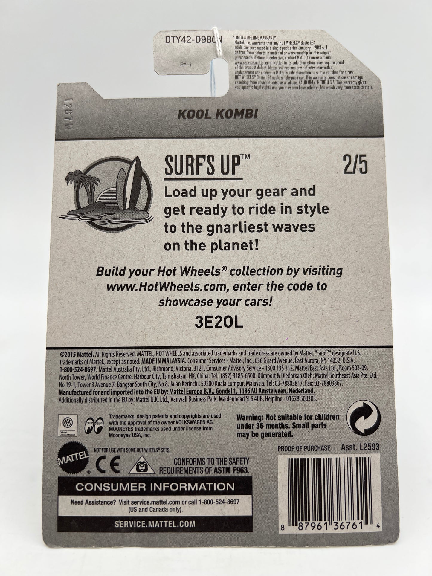 2017 Hot Wheels Surfs Up #302 Kool Kombi Black Mooneyes 96A