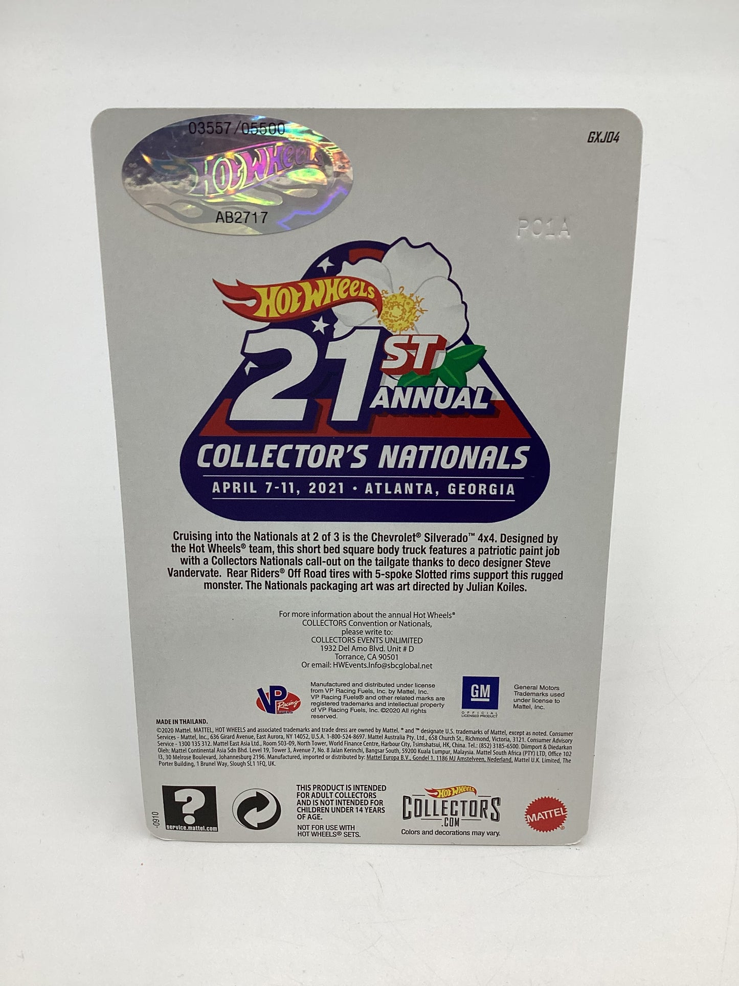 2021 Hot Wheels 21st Annual Collector’s Nationals ‘83 Chevy Silverado 4x4 03557/05500 W/protector